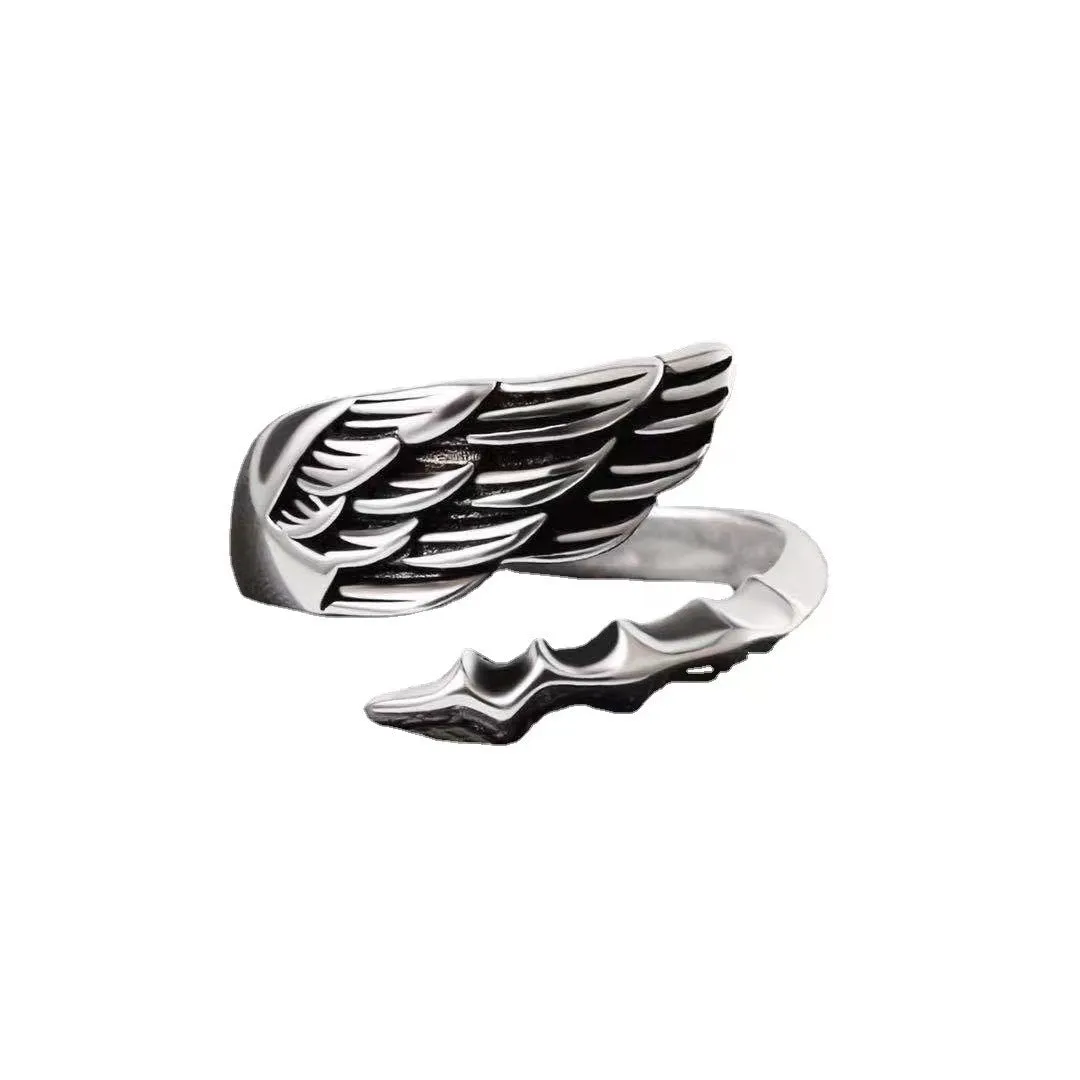 Angel Wings Feather Copper Rings Retro Hip Hop Alloy Rings