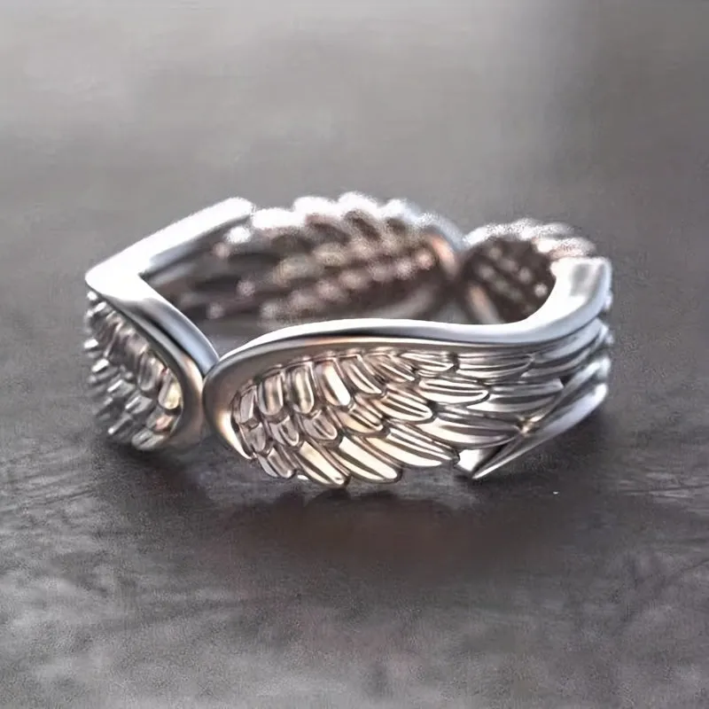 Angel Wings Feather Wings Ring Men's Open Ring