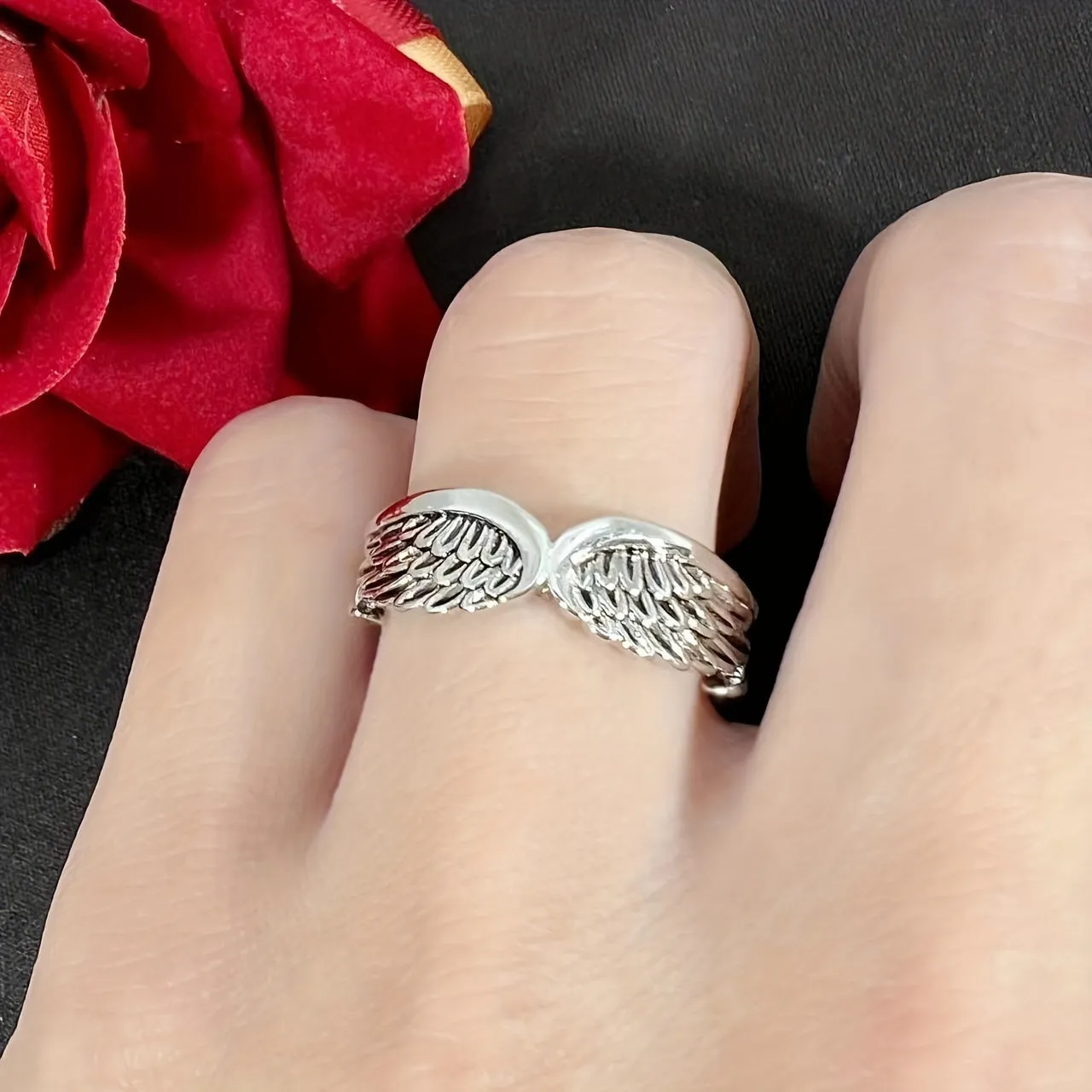 Angel Wings Feather Wings Ring Men's Open Ring