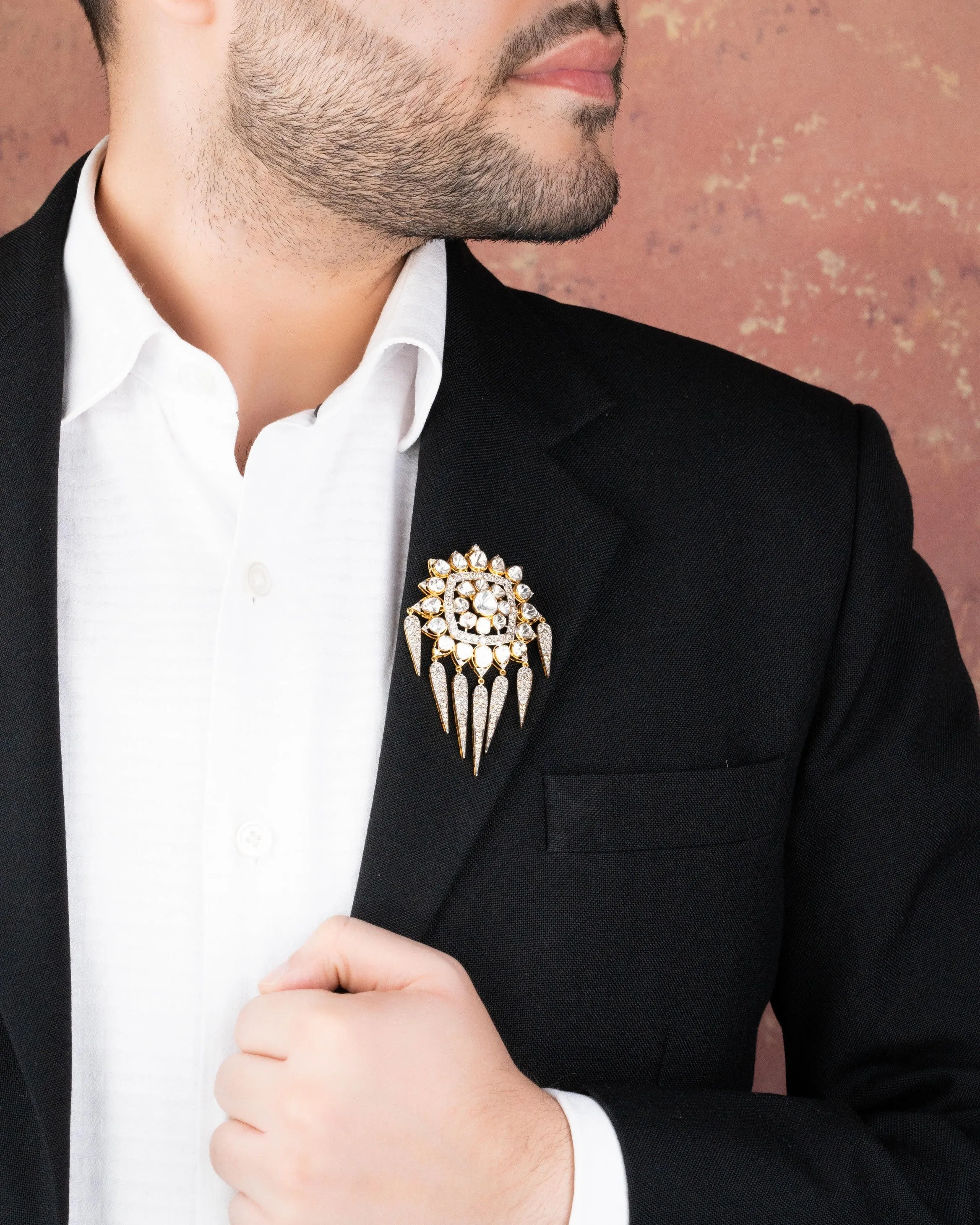 Aniket Polki And Diamond Brooch
