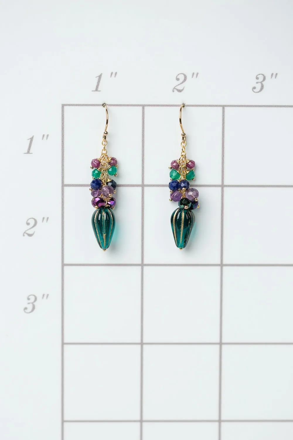 ANNE VAUGHAN MASQUERADE GREEN ONYX, RUBY, LAPIS DANGLE EARRINGS