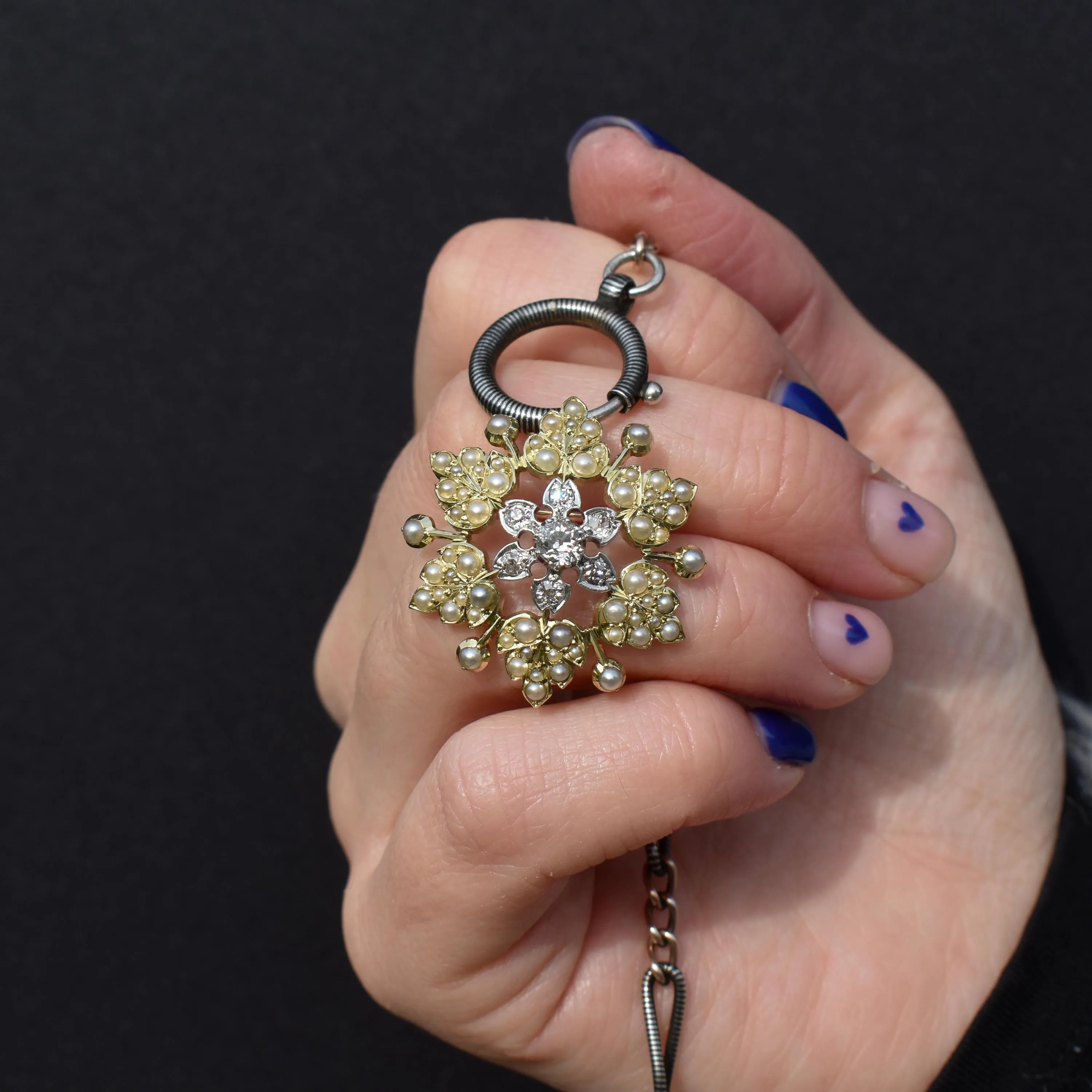 Antique 15ct Gold Victorian Pearl and Diamond Star Brooch and Pendant