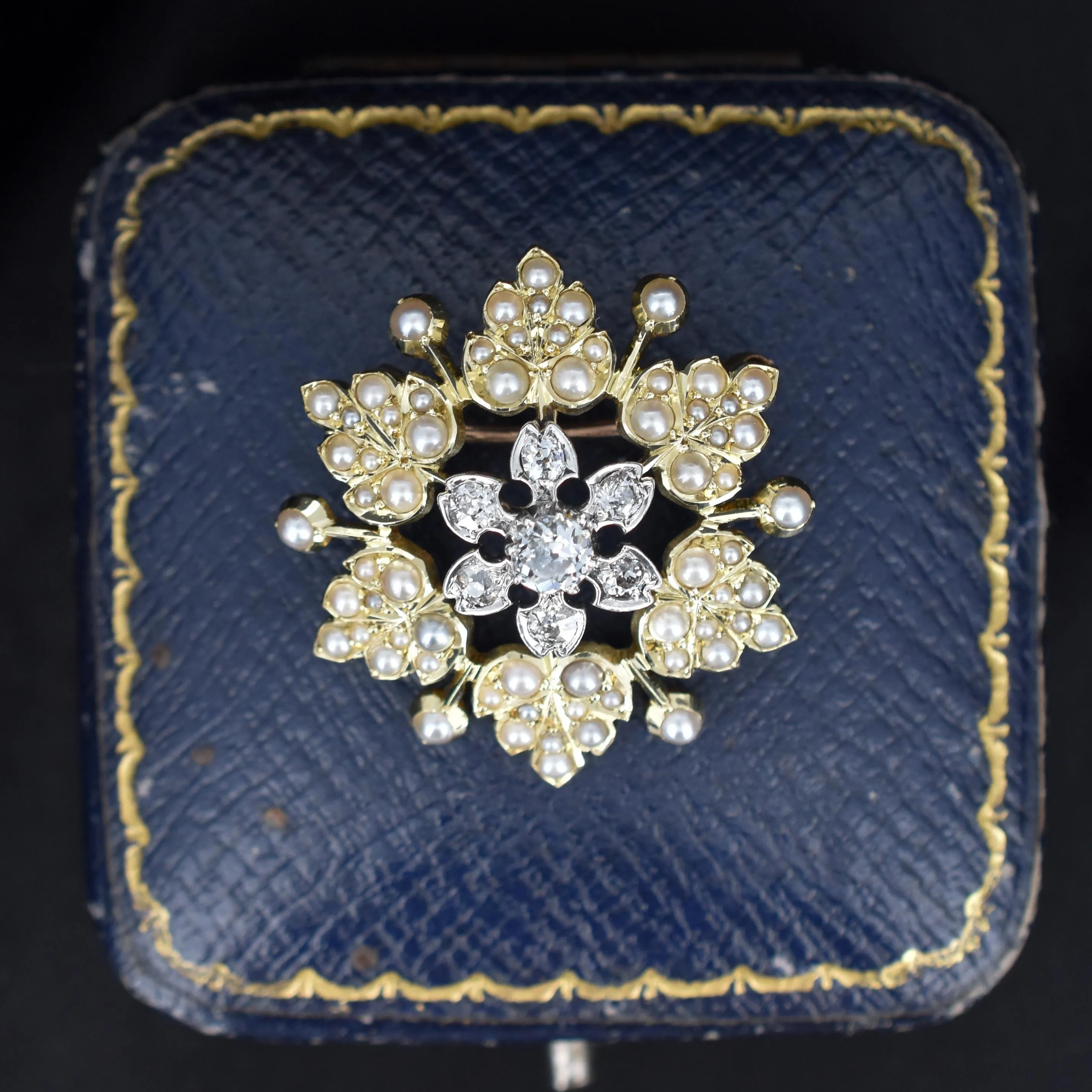 Antique 15ct Gold Victorian Pearl and Diamond Star Brooch and Pendant
