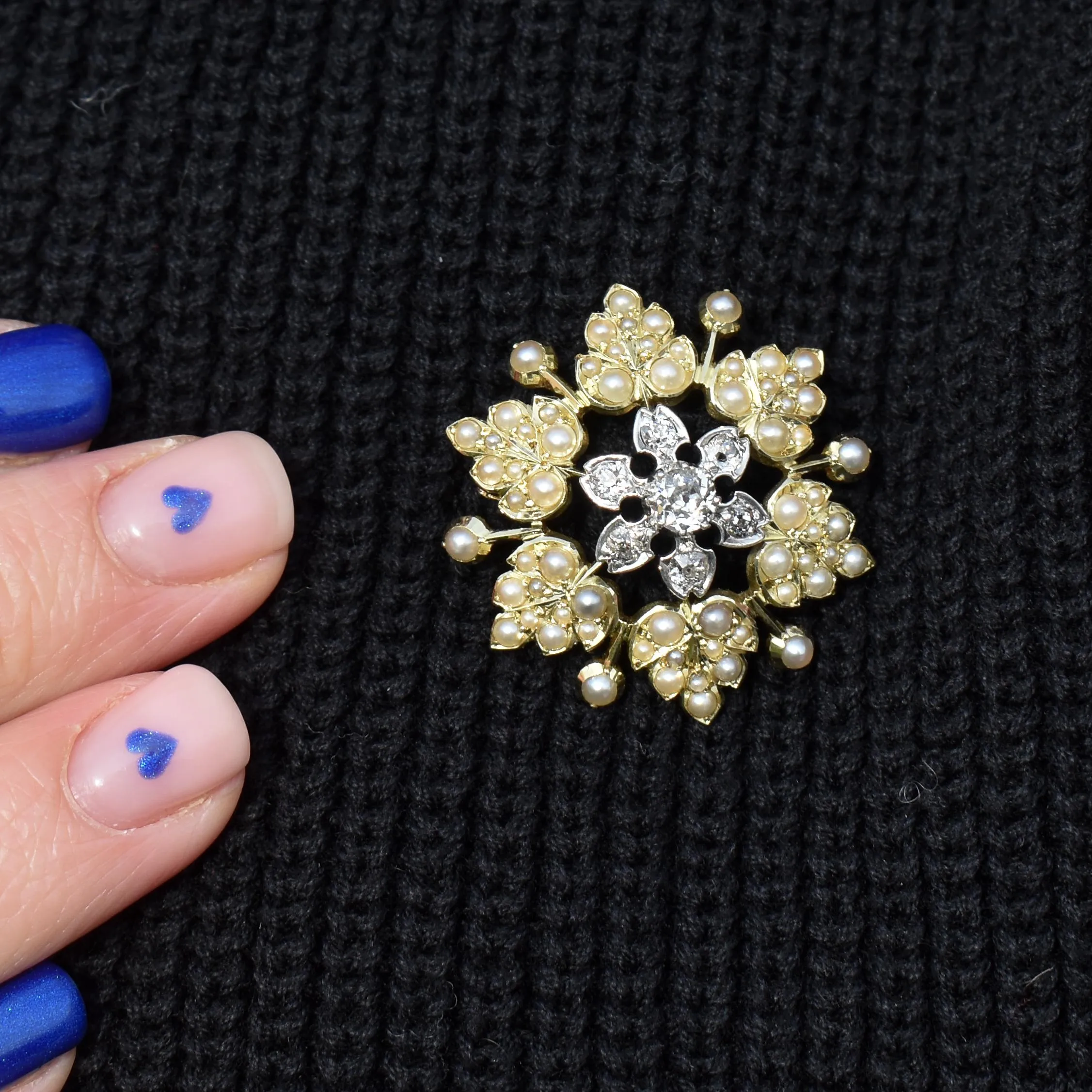 Antique 15ct Gold Victorian Pearl and Diamond Star Brooch and Pendant