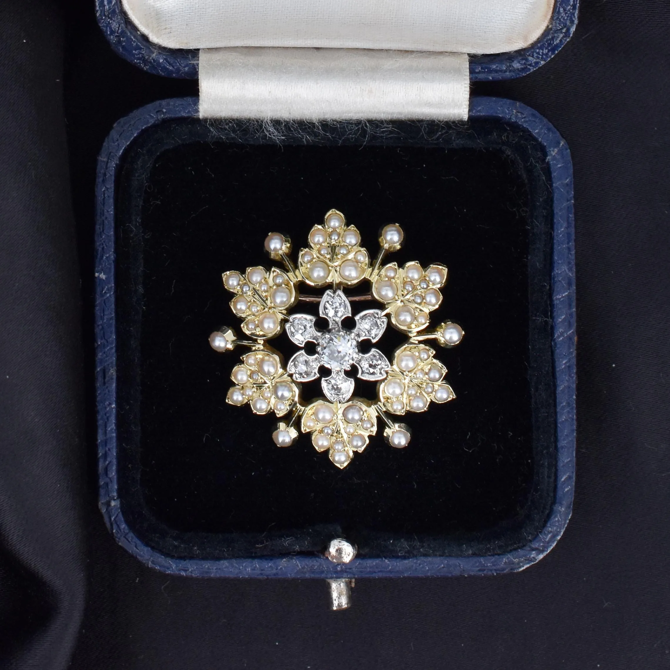 Antique 15ct Gold Victorian Pearl and Diamond Star Brooch and Pendant