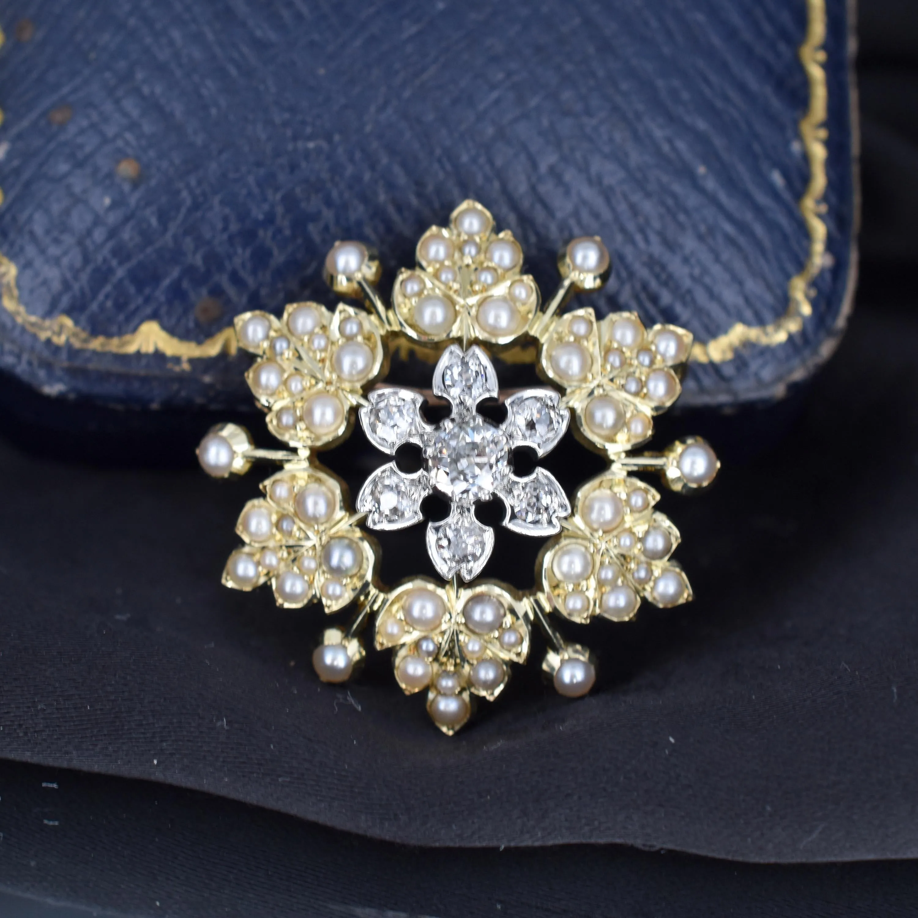 Antique 15ct Gold Victorian Pearl and Diamond Star Brooch and Pendant