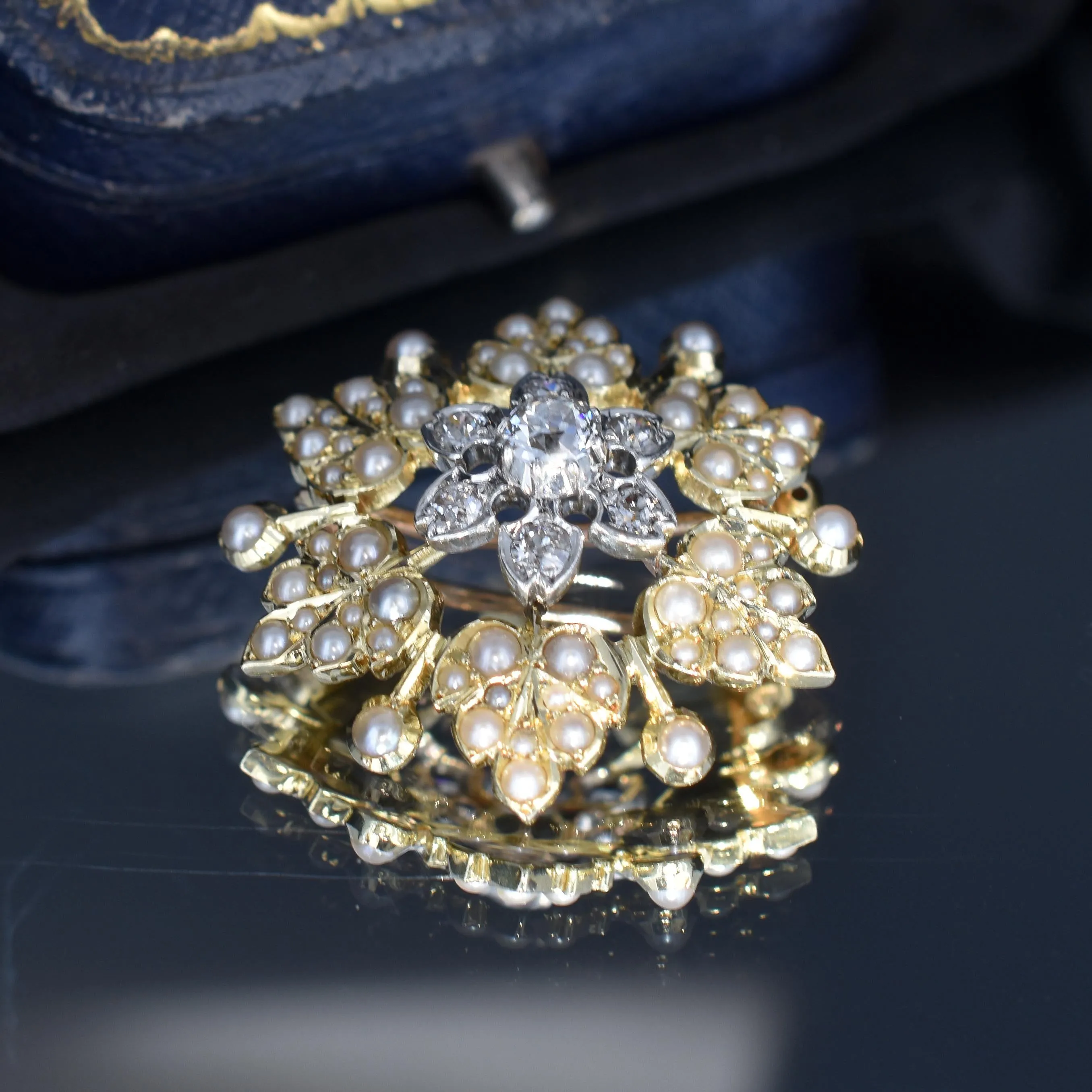 Antique 15ct Gold Victorian Pearl and Diamond Star Brooch and Pendant