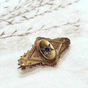 Antique 9ct yellow gold sapphire and diamond brooch