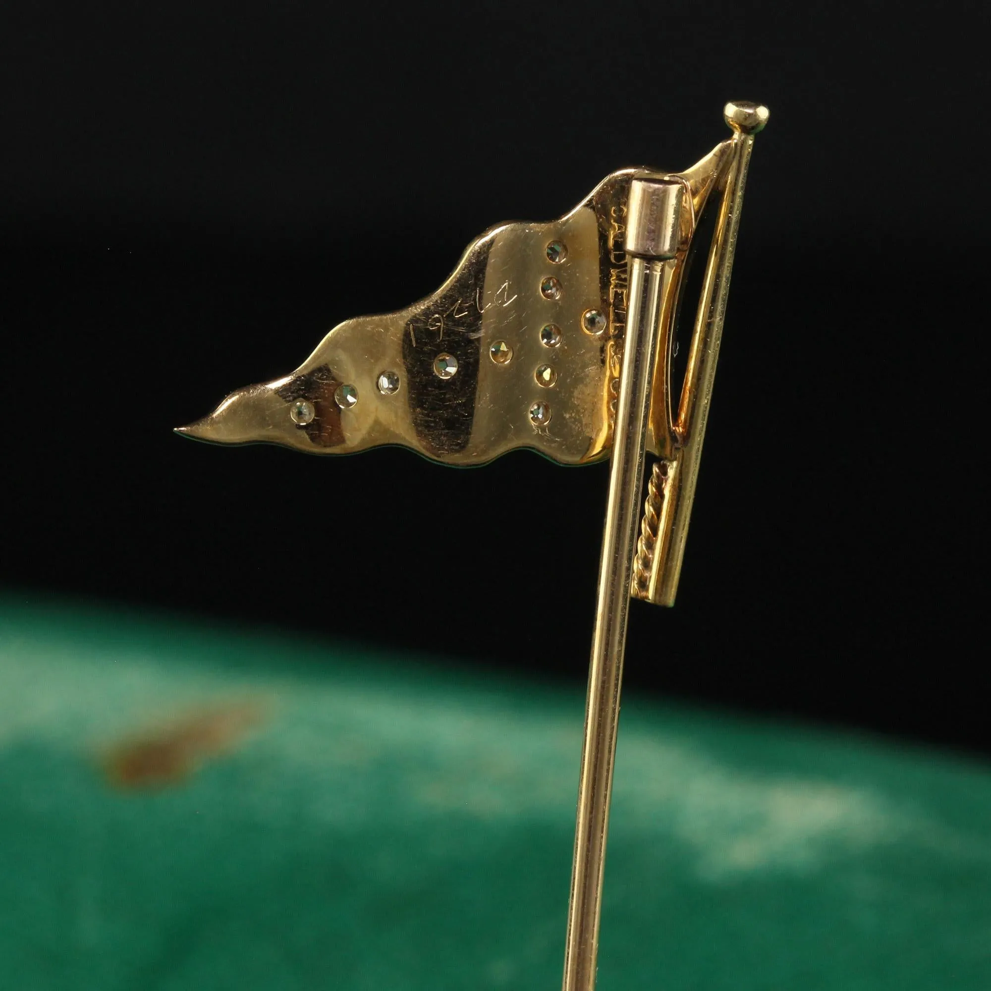 Antique Art Deco J.E Caldwell Blue Enamel Flag Stick Pin