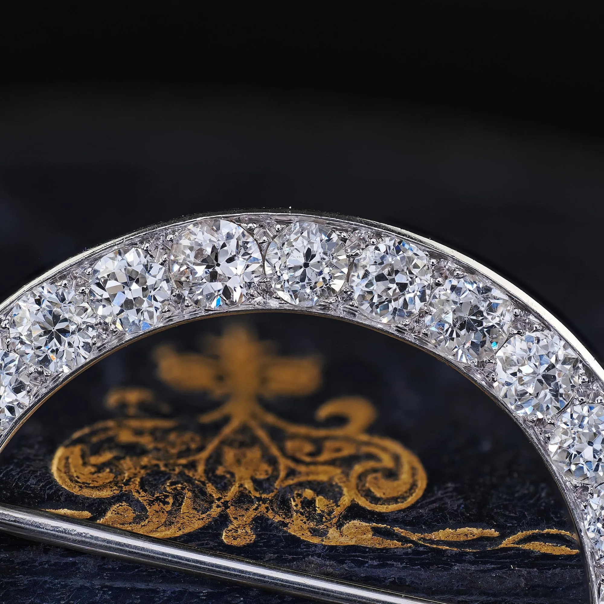 Antique Art Deco Platinum Old European Cut Diamond Circle Pin Brooch