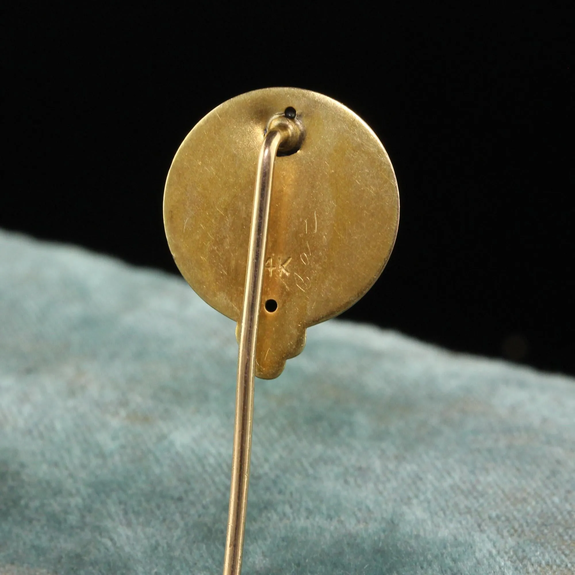 Antique Art Nouveau 14K Yellow Gold Diamond Demantoid Enamel Lady Stick Pin