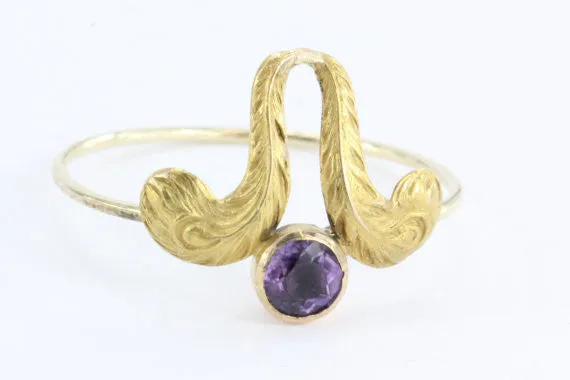 Antique Art Nouveau Ostrich Feather Plume & Amethyst Stick Pin Conversion Ring