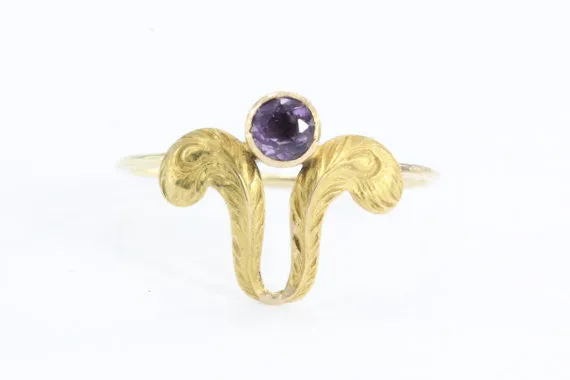Antique Art Nouveau Ostrich Feather Plume & Amethyst Stick Pin Conversion Ring