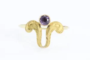 Antique Art Nouveau Ostrich Feather Plume & Amethyst Stick Pin Conversion Ring