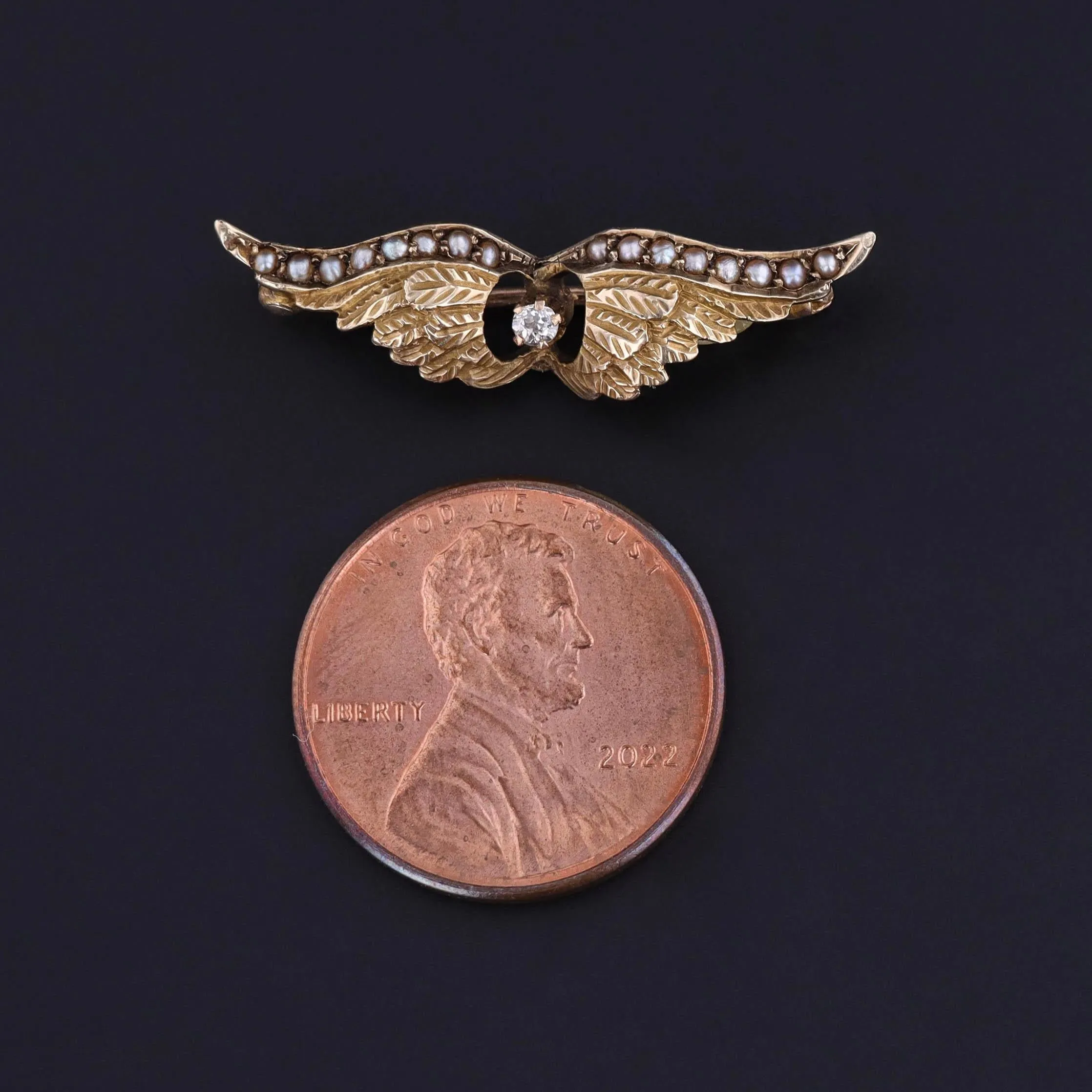 Antique Diamond Wings Brooch of 10k Gold