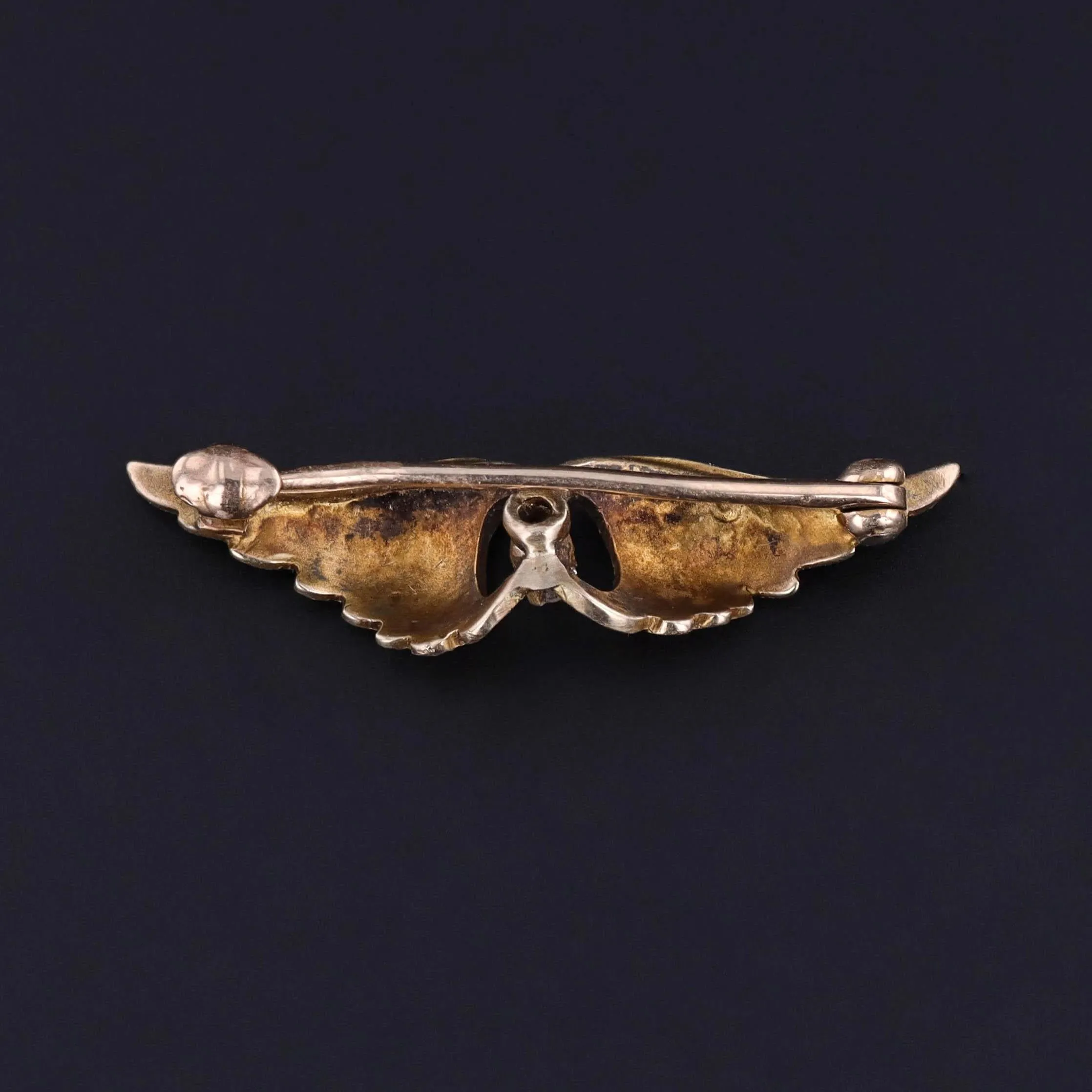 Antique Diamond Wings Brooch of 10k Gold
