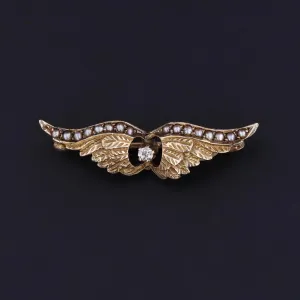 Antique Diamond Wings Brooch of 10k Gold