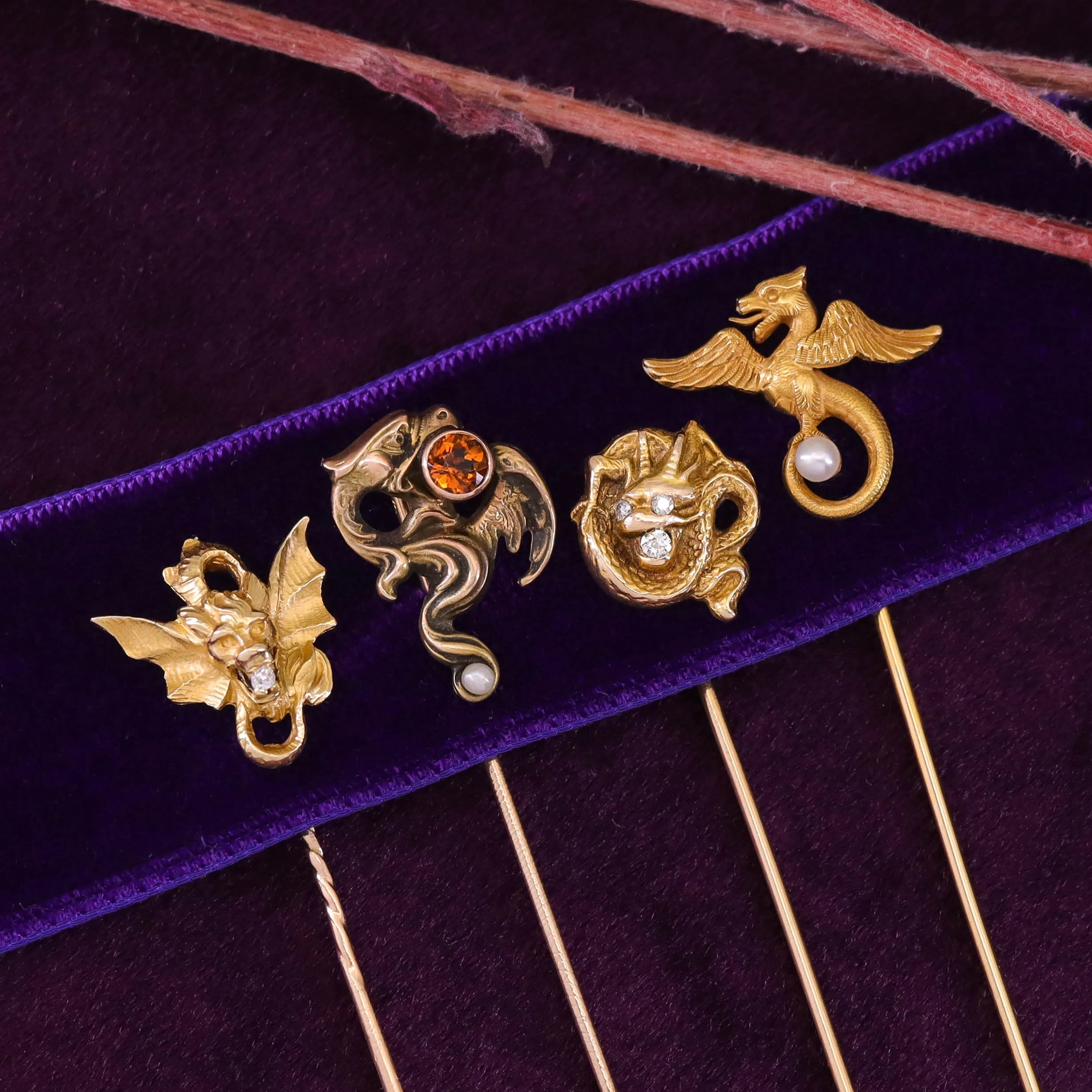 Antique Dragon Stickpin of 18k Gold