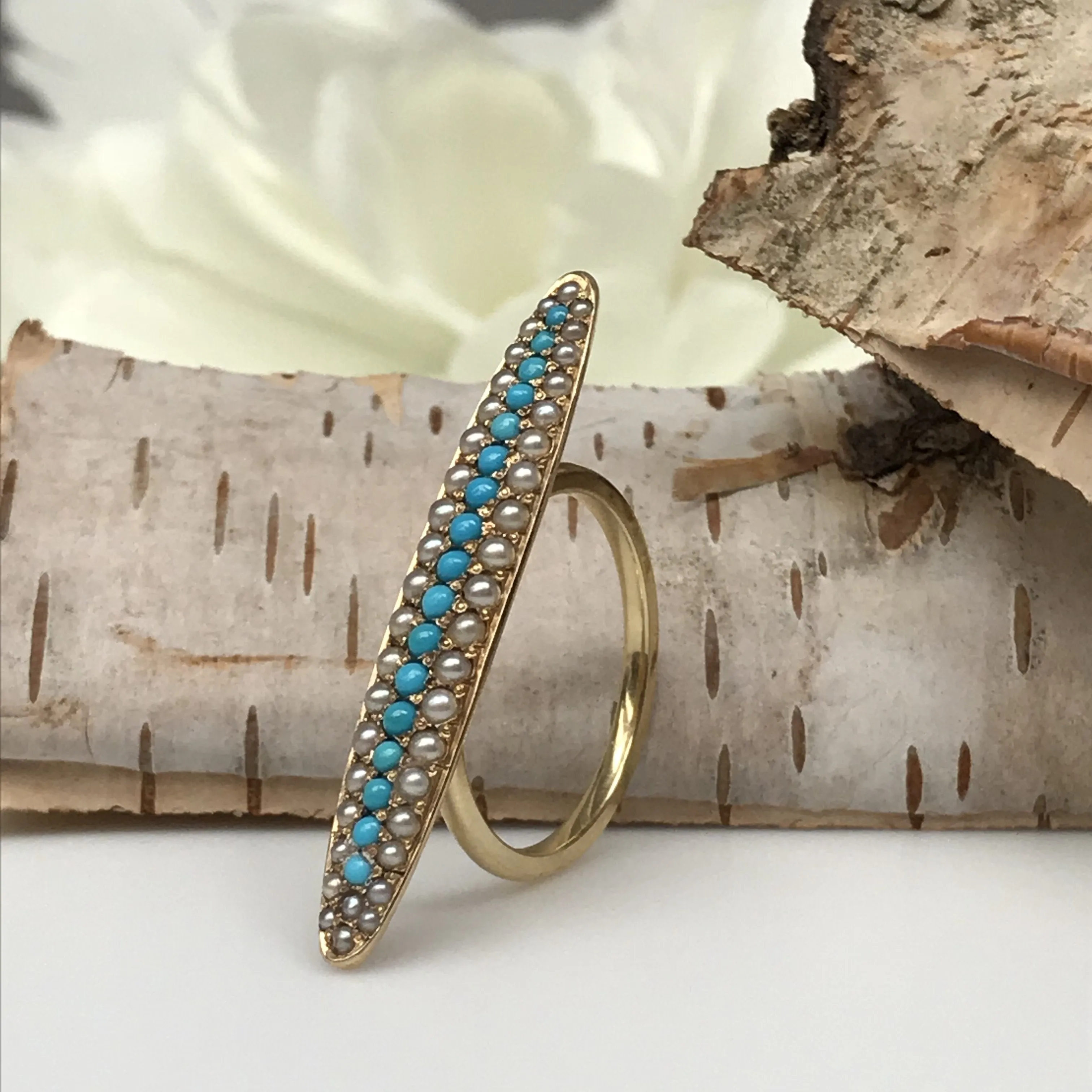 Antique Edwardian Turquoise and Seed Pearl Ring
