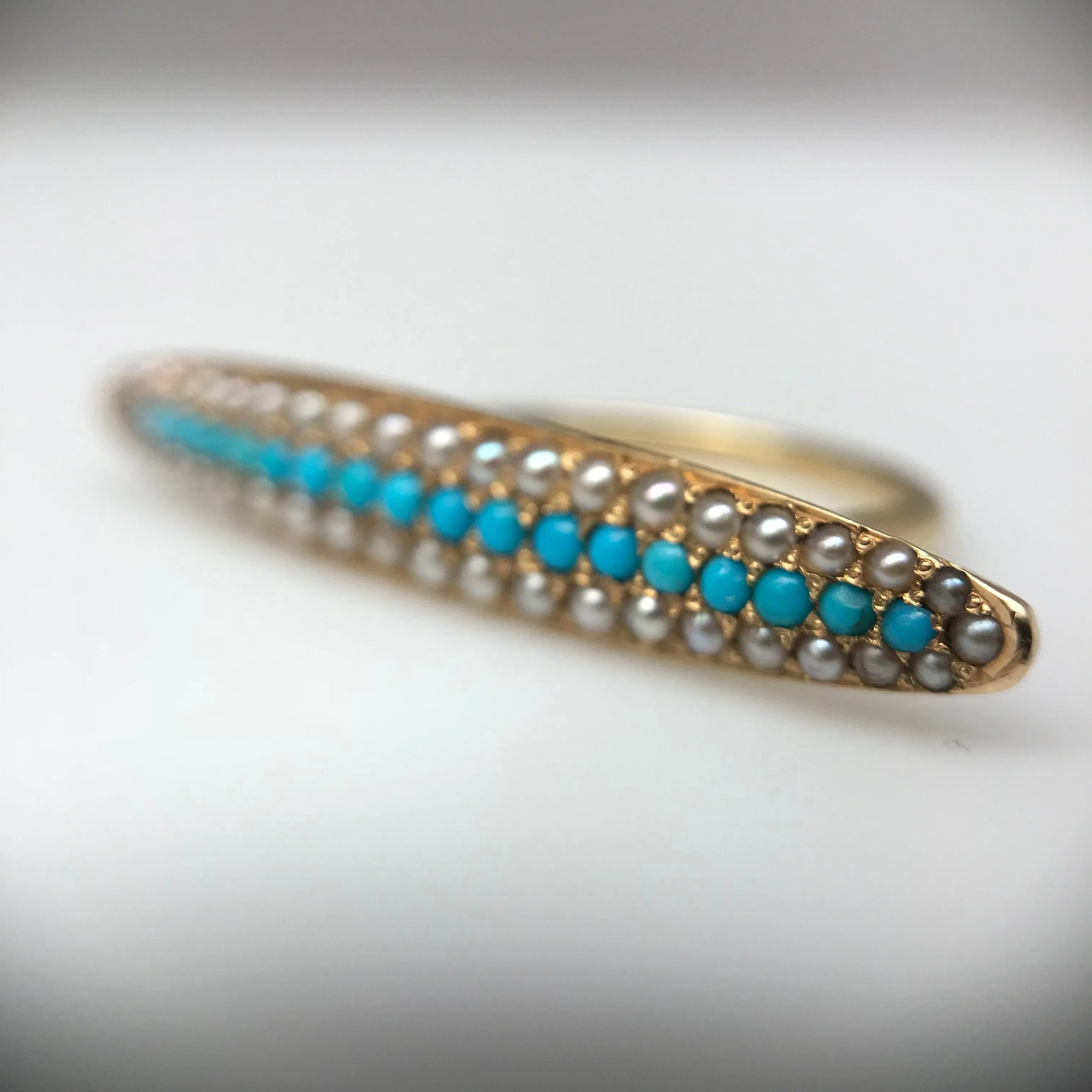 Antique Edwardian Turquoise and Seed Pearl Ring