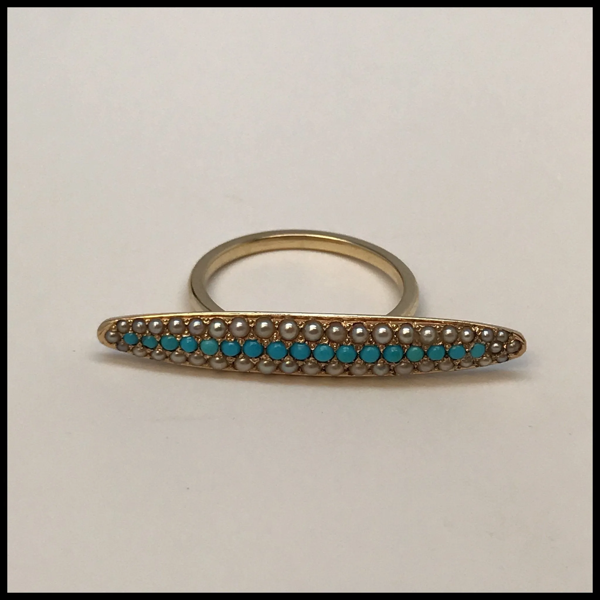 Antique Edwardian Turquoise and Seed Pearl Ring