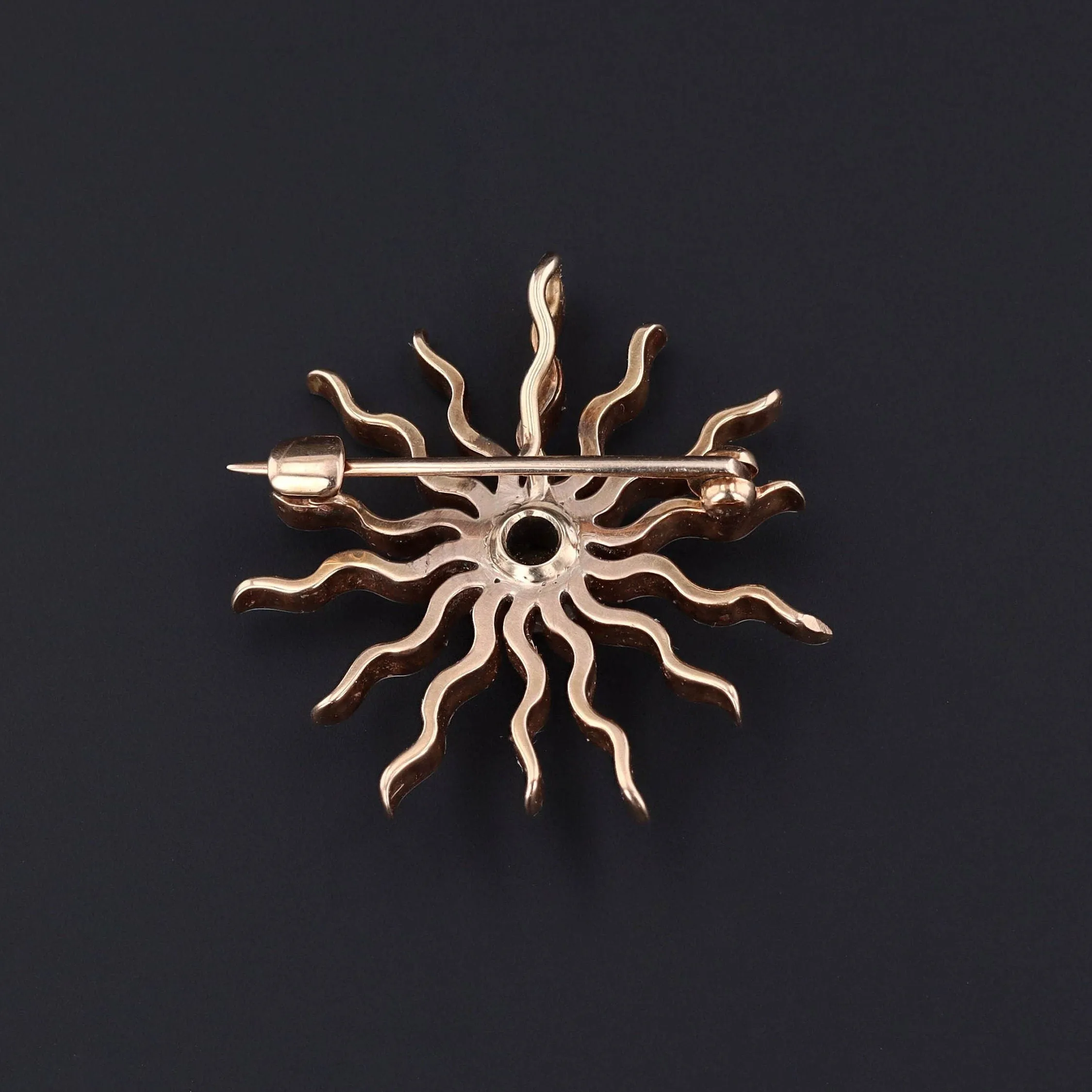 Antique Enamel and Sapphire Sunburst Pendant Brooch 14k Gold