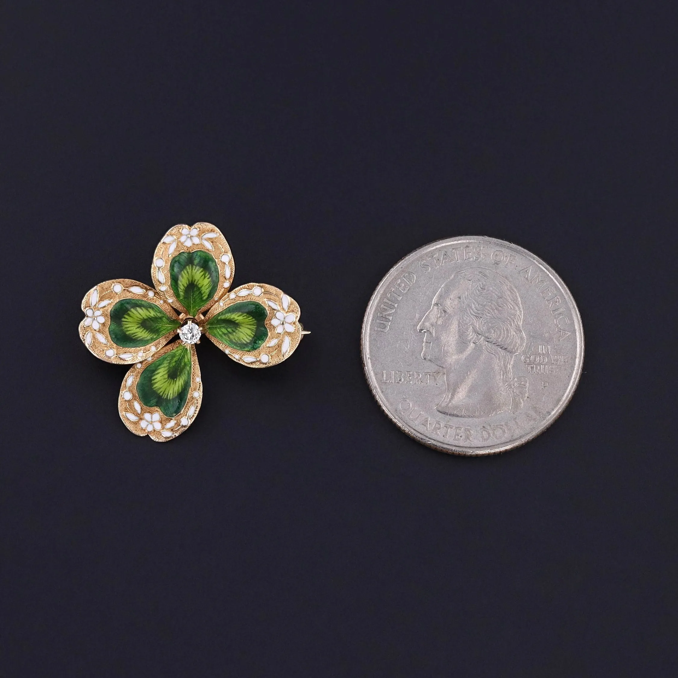 Antique Enamel Clover Brooch of 14k Gold by Krementz & Co
