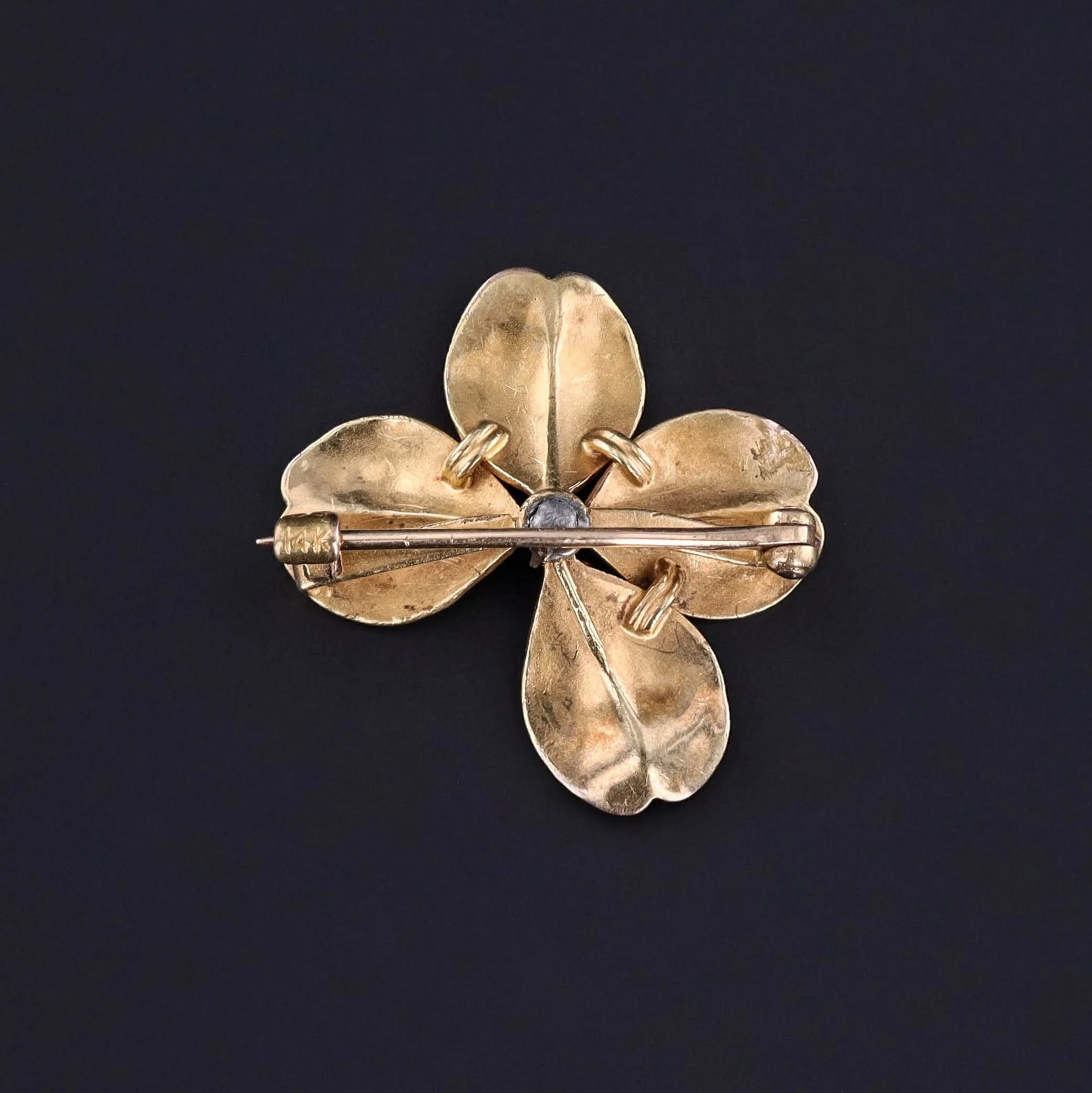 Antique Enamel Clover Brooch of 14k Gold by Krementz & Co