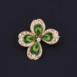 Antique Enamel Clover Brooch of 14k Gold by Krementz & Co