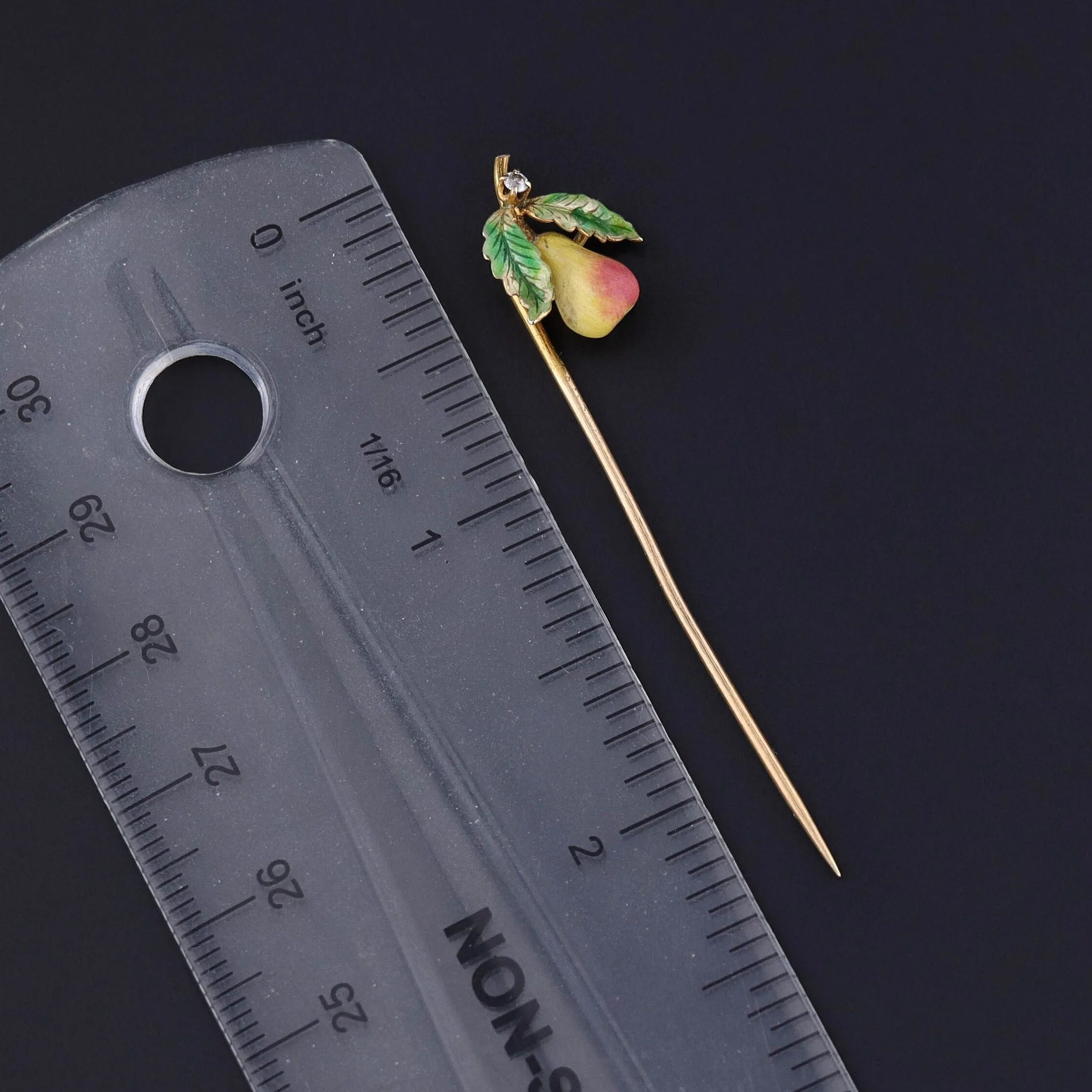 Antique Enamel Pear Stickpin of 14k Gold