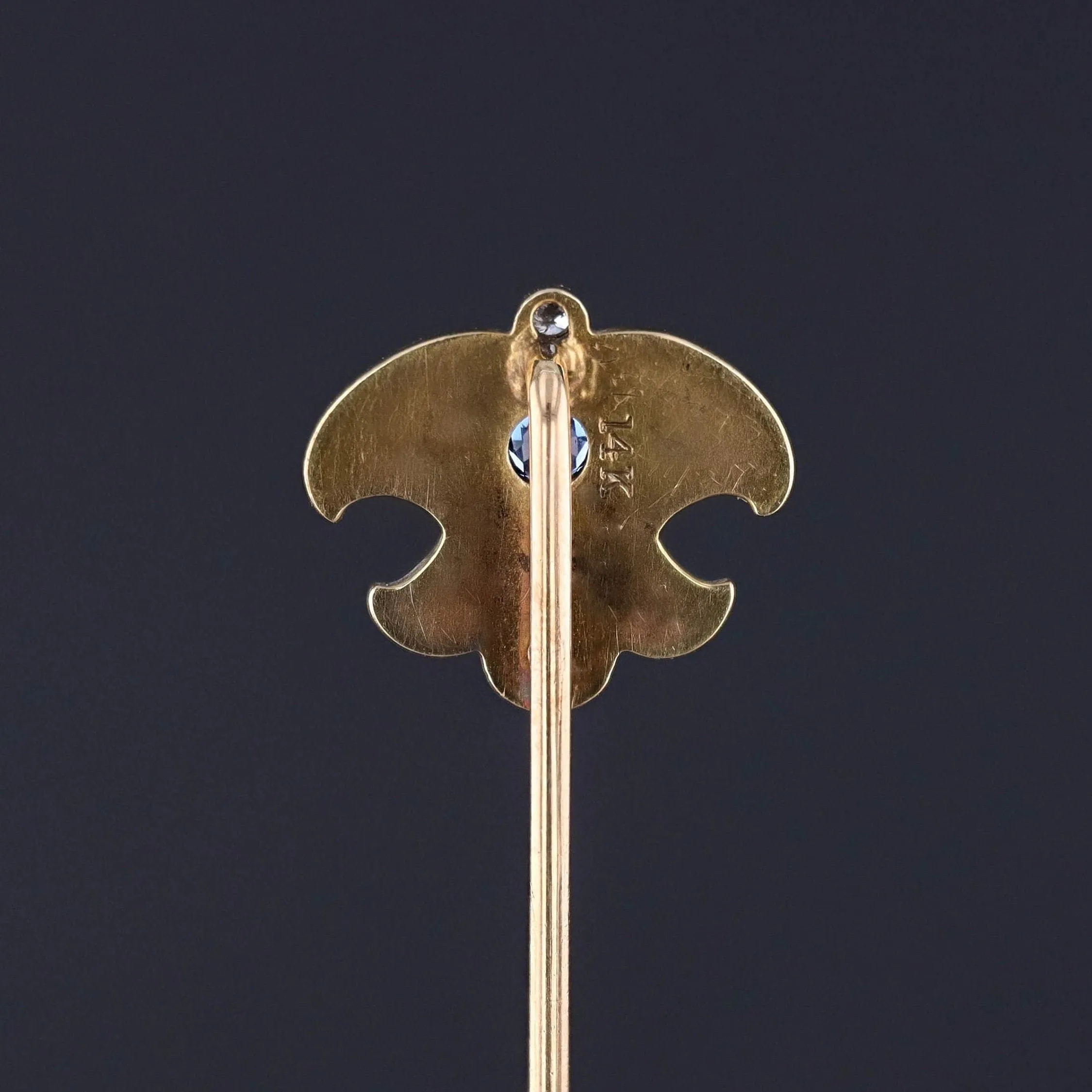 Antique Enamel Sapphire & Diamond Stickpin of 14k Gold