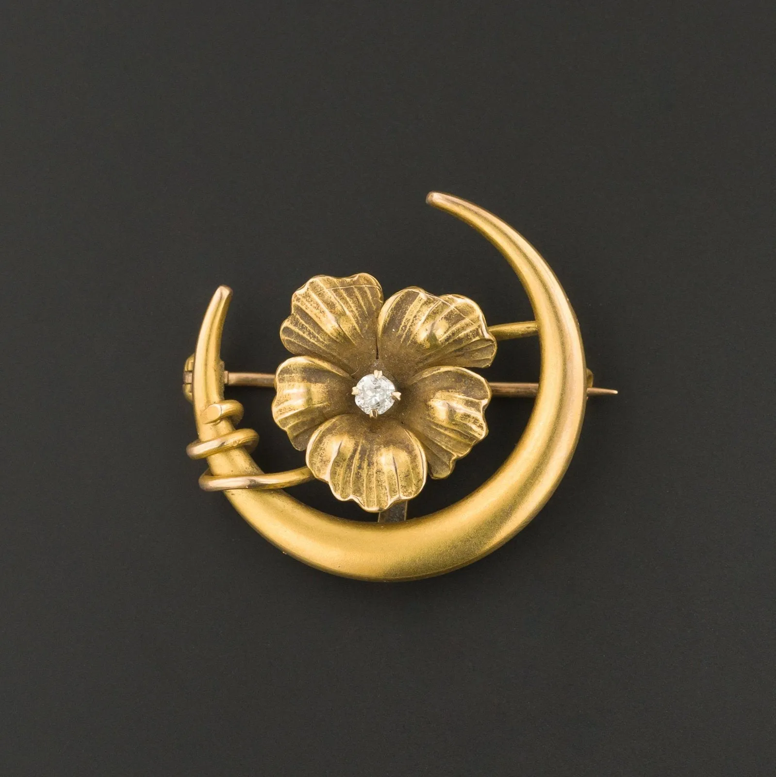 Antique Flower Brooch | 10k Gold & Diamond Brooch