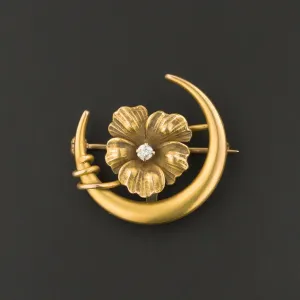Antique Flower Brooch | 10k Gold & Diamond Brooch
