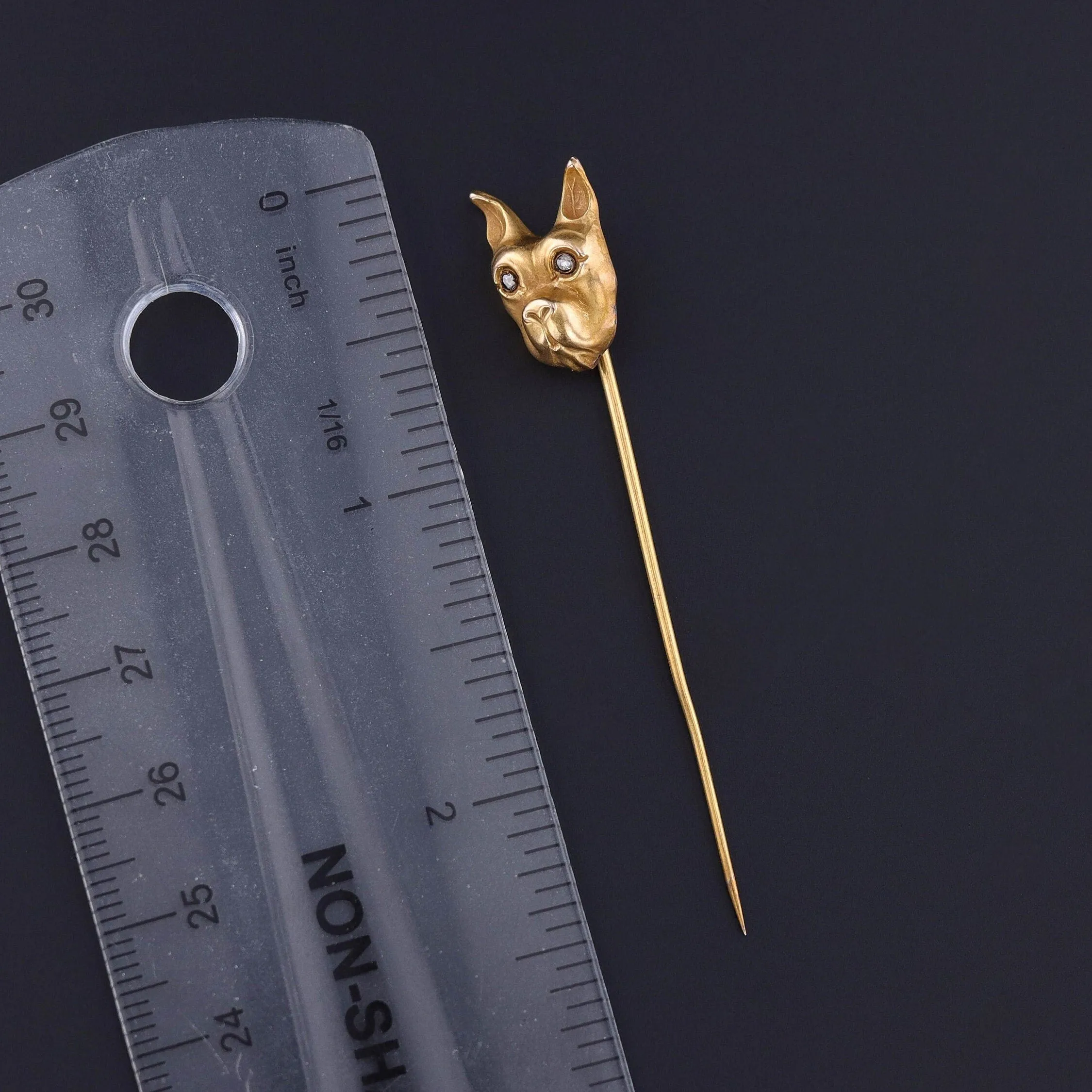 Antique French Bulldog Stickpin of 10k Gold