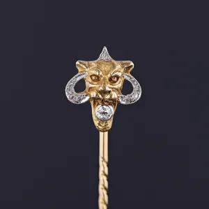 Antique Lion Stickpin of 14k Gold and Platinum