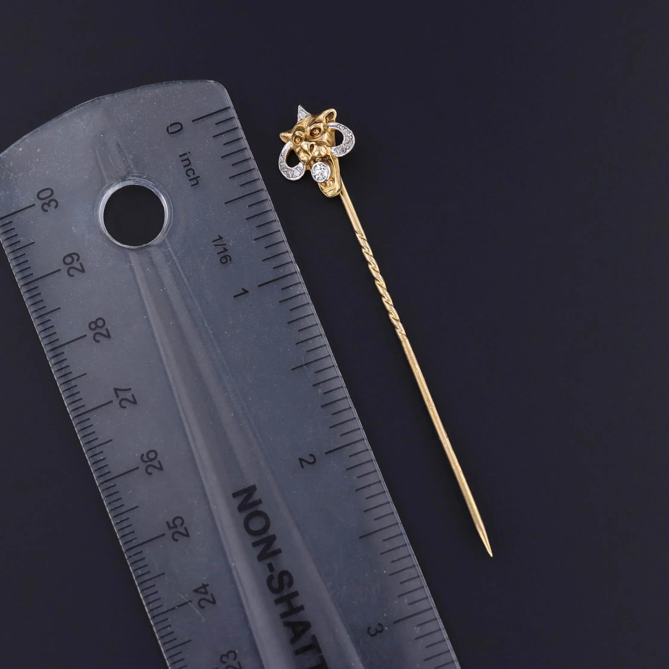 Antique Lion Stickpin of 14k Gold and Platinum