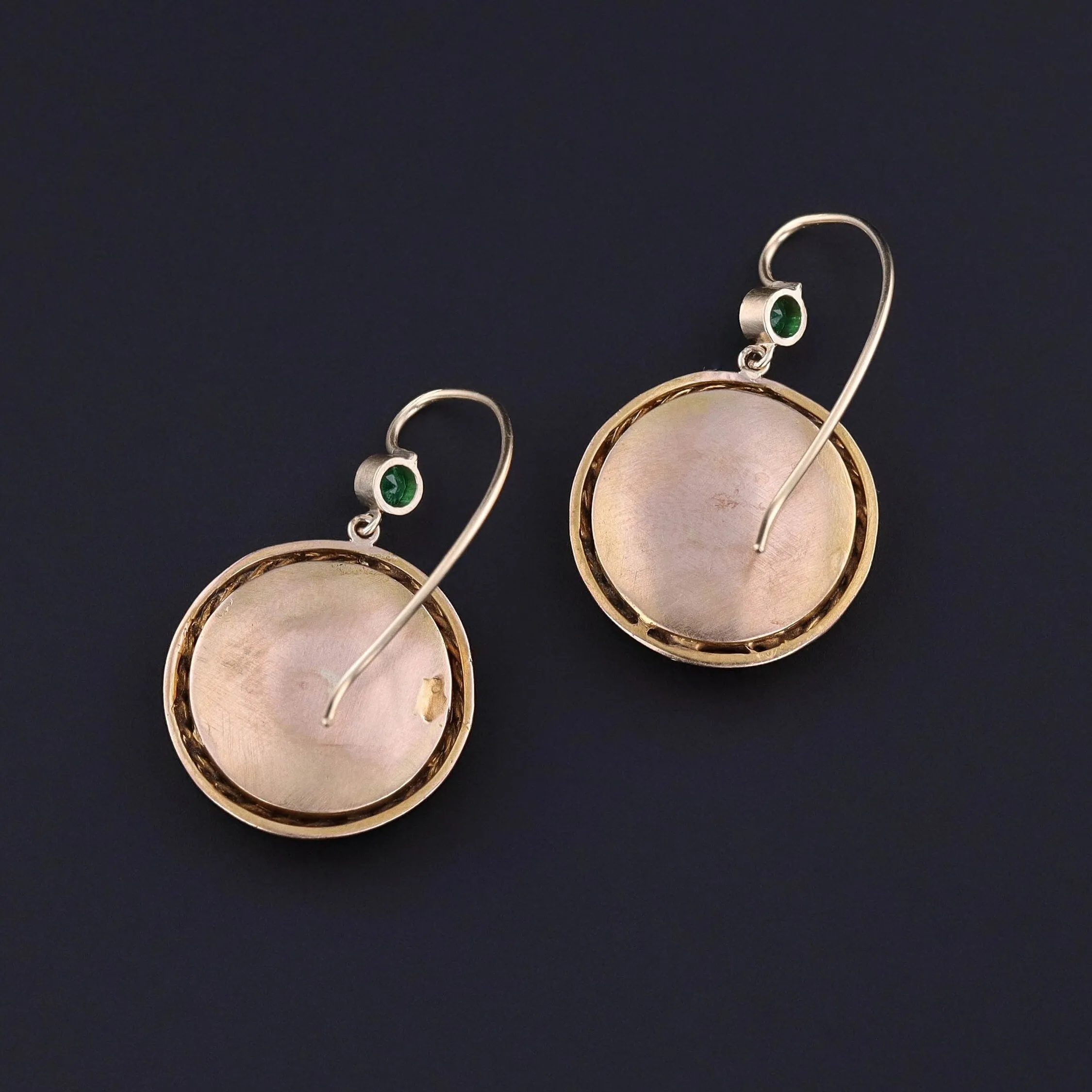 Antique Micromosaic Scarab Earrings of 14k Gold