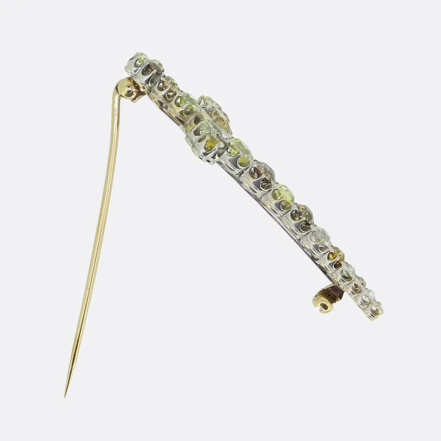 Antique Natural Fancy Multi Coloured Diamond Cross Brooch
