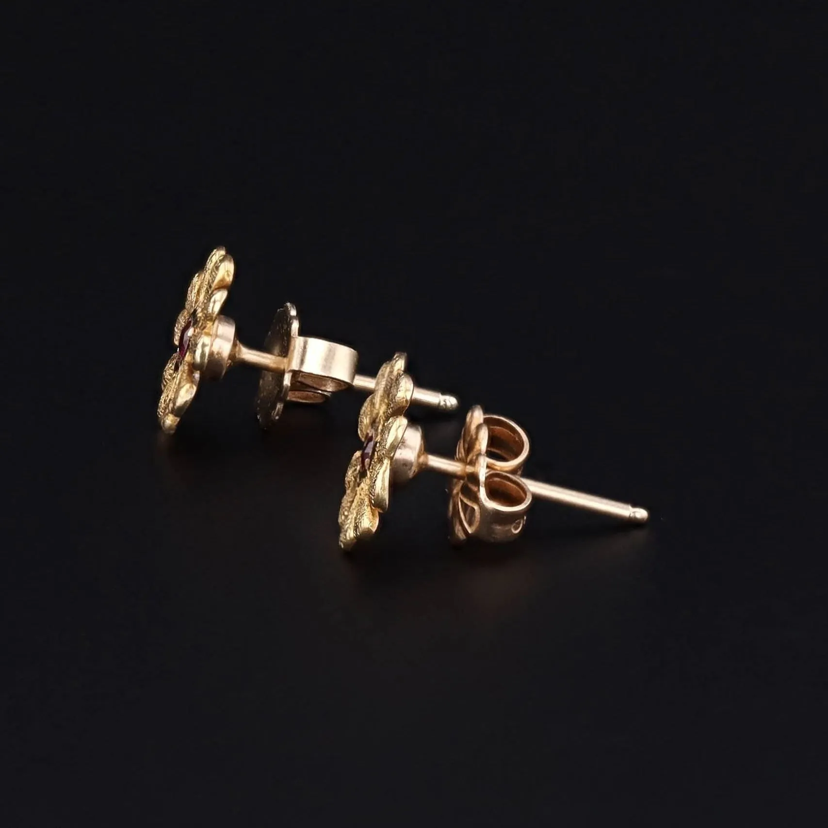 Antique Ruby Flower Conversion Earrings of 18k Gold