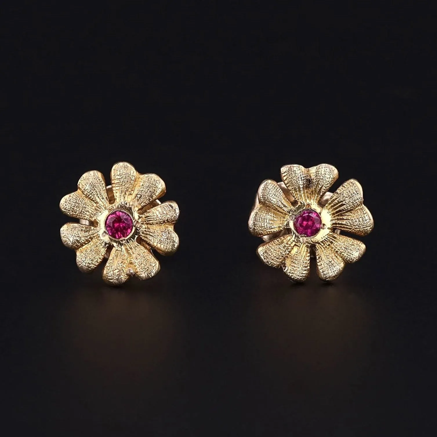 Antique Ruby Flower Conversion Earrings of 18k Gold
