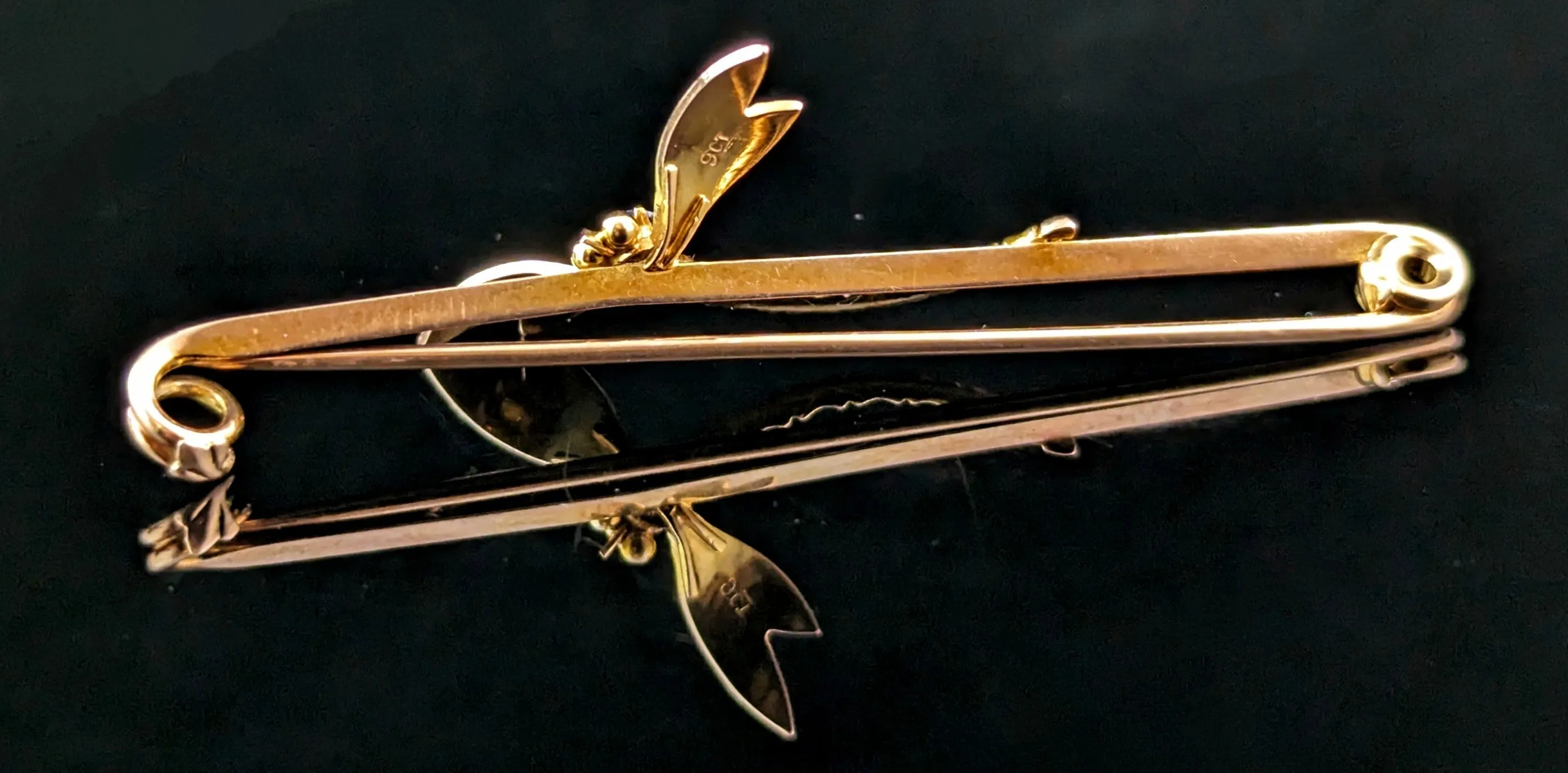 Antique Sapphire Dragonfly brooch, 9ct yellow gold, Art Nouveau
