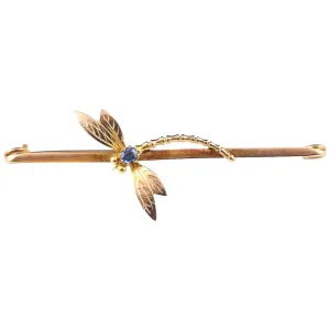 Antique Sapphire Dragonfly brooch, 9ct yellow gold, Art Nouveau