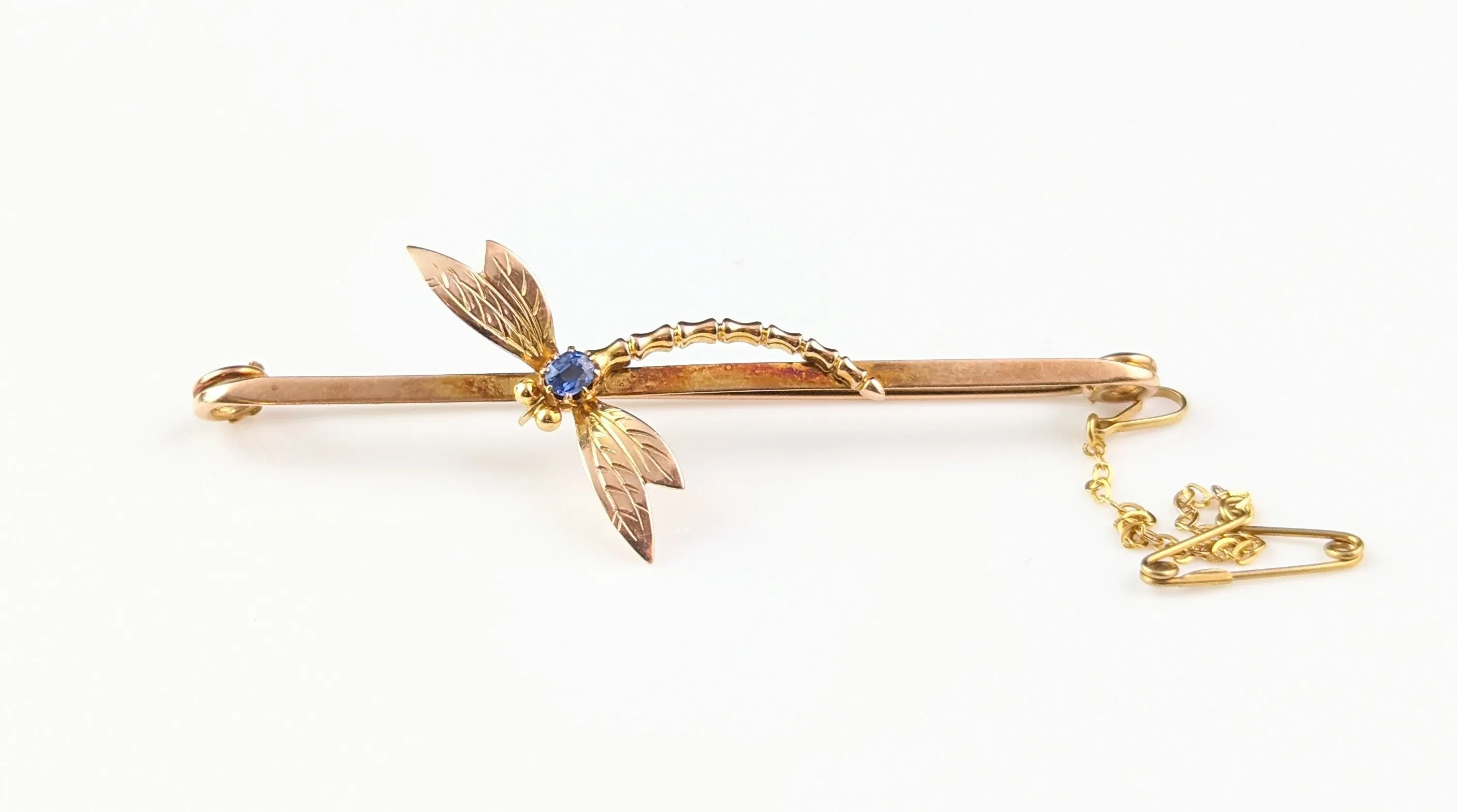Antique Sapphire Dragonfly brooch, 9ct yellow gold, Art Nouveau
