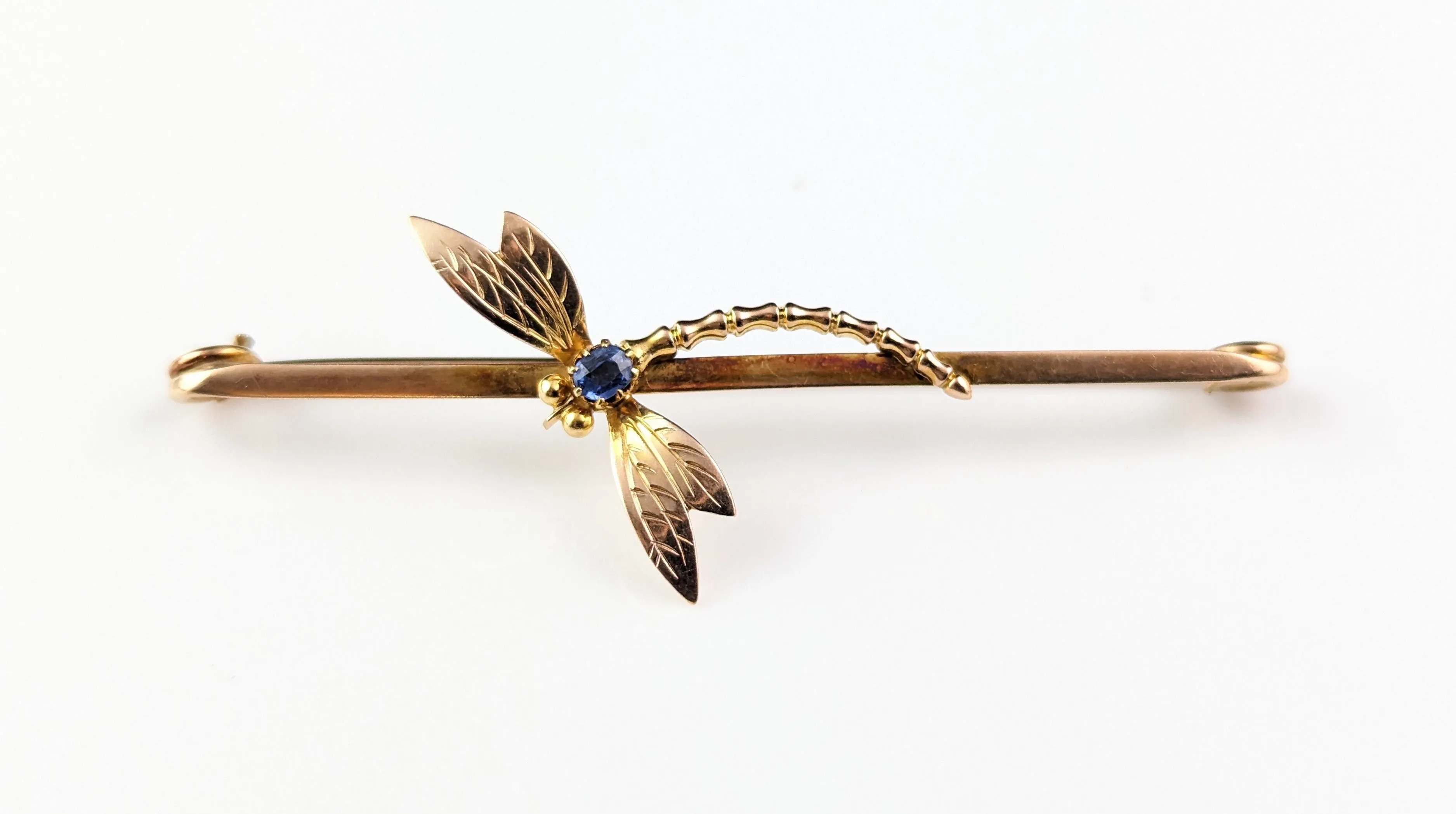 Antique Sapphire Dragonfly brooch, 9ct yellow gold, Art Nouveau