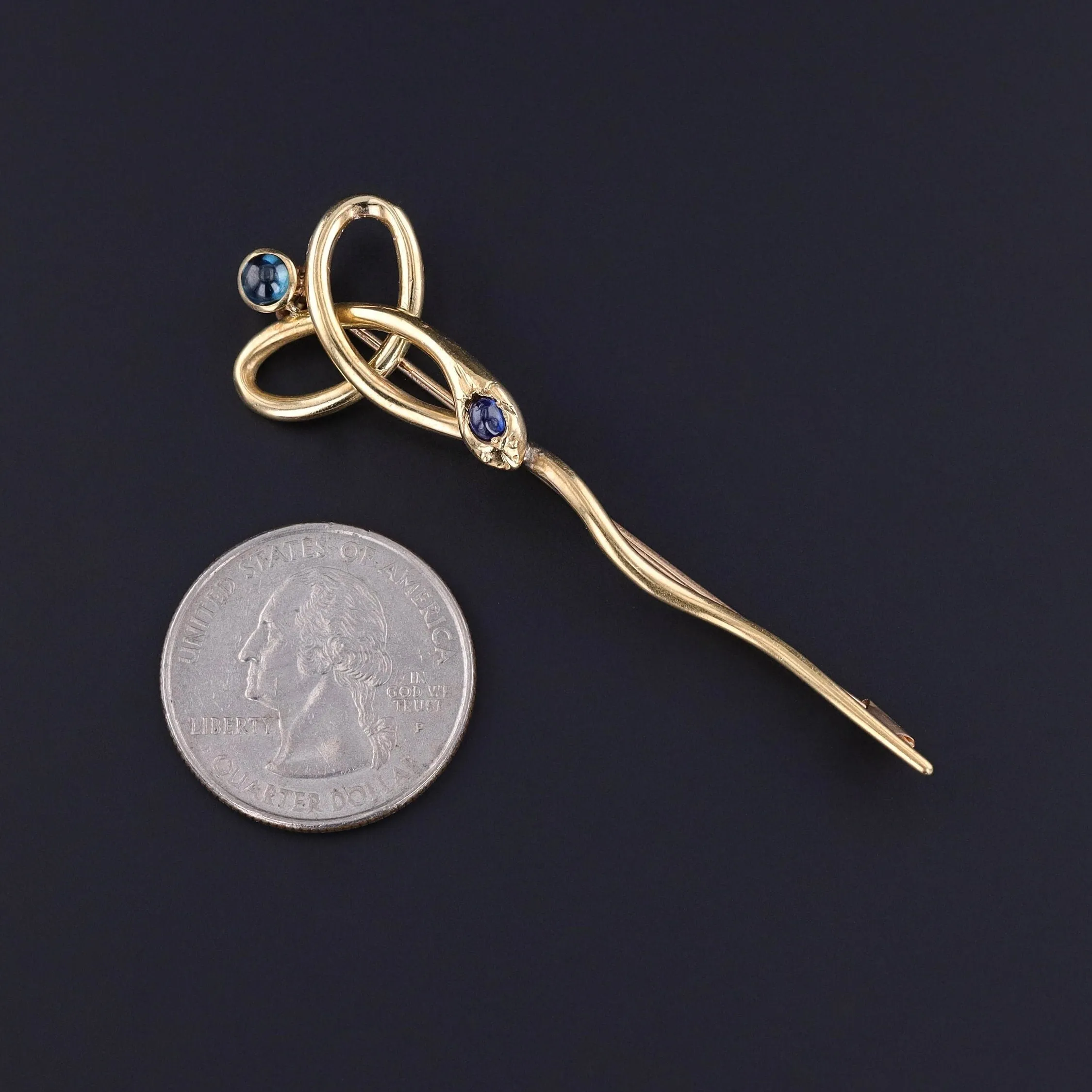 Antique Sapphire Snake Brooch of 18k Gold