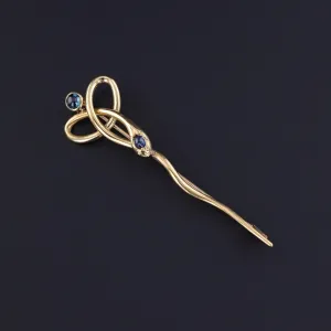 Antique Sapphire Snake Brooch of 18k Gold
