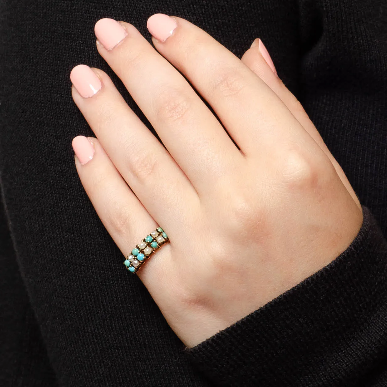 Antique Turquoise and Pearl Ring of 14k Gold