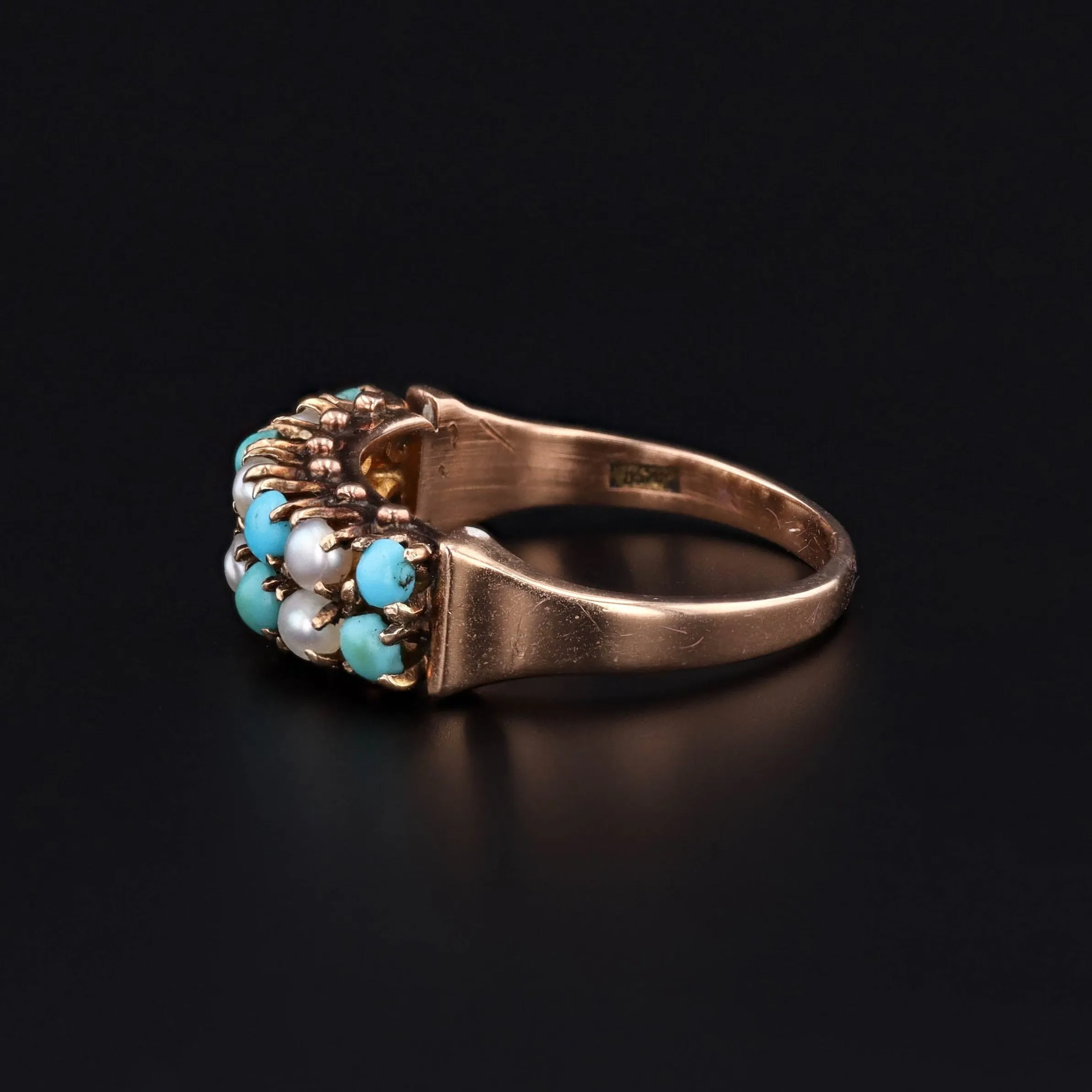 Antique Turquoise and Pearl Ring of 14k Gold