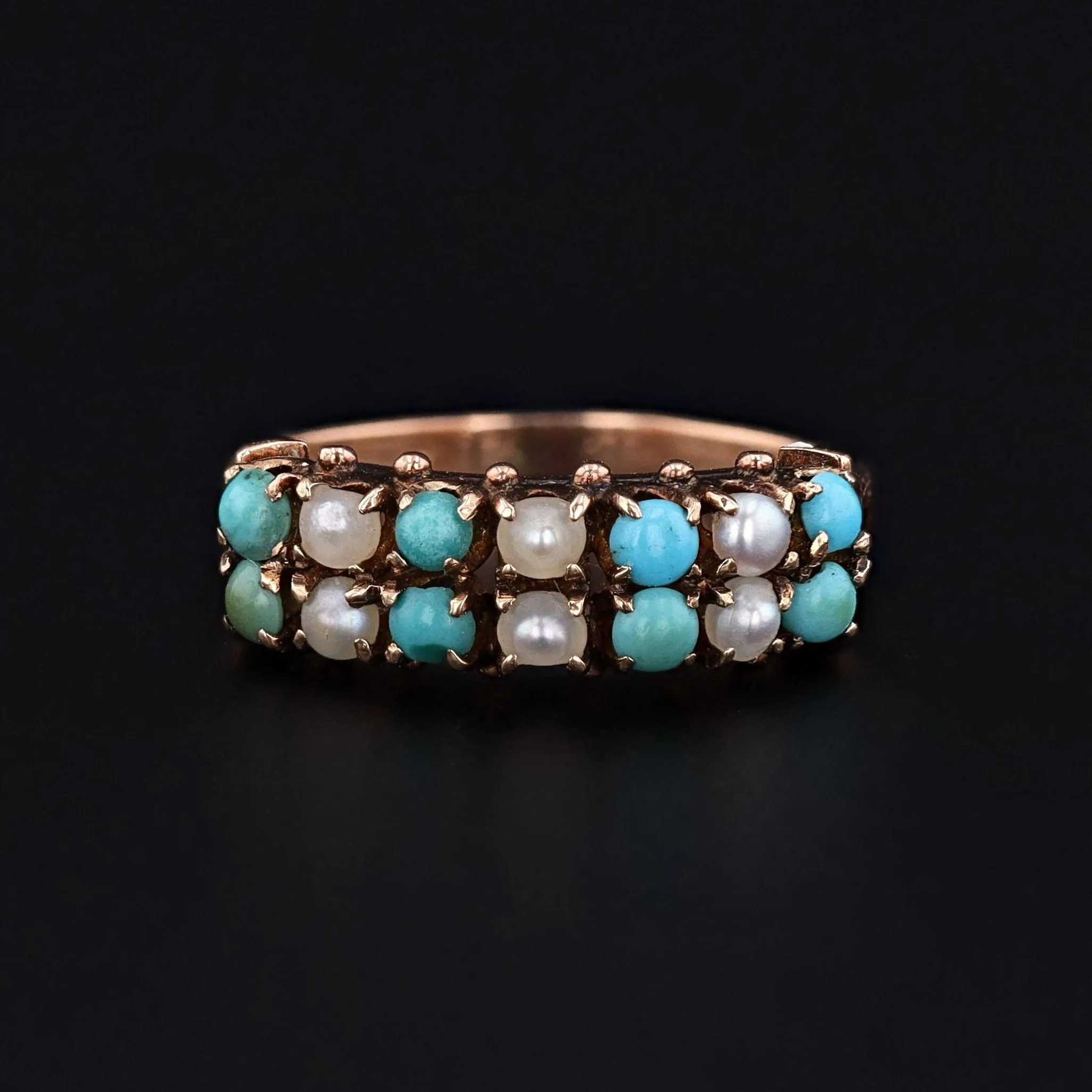 Antique Turquoise and Pearl Ring of 14k Gold