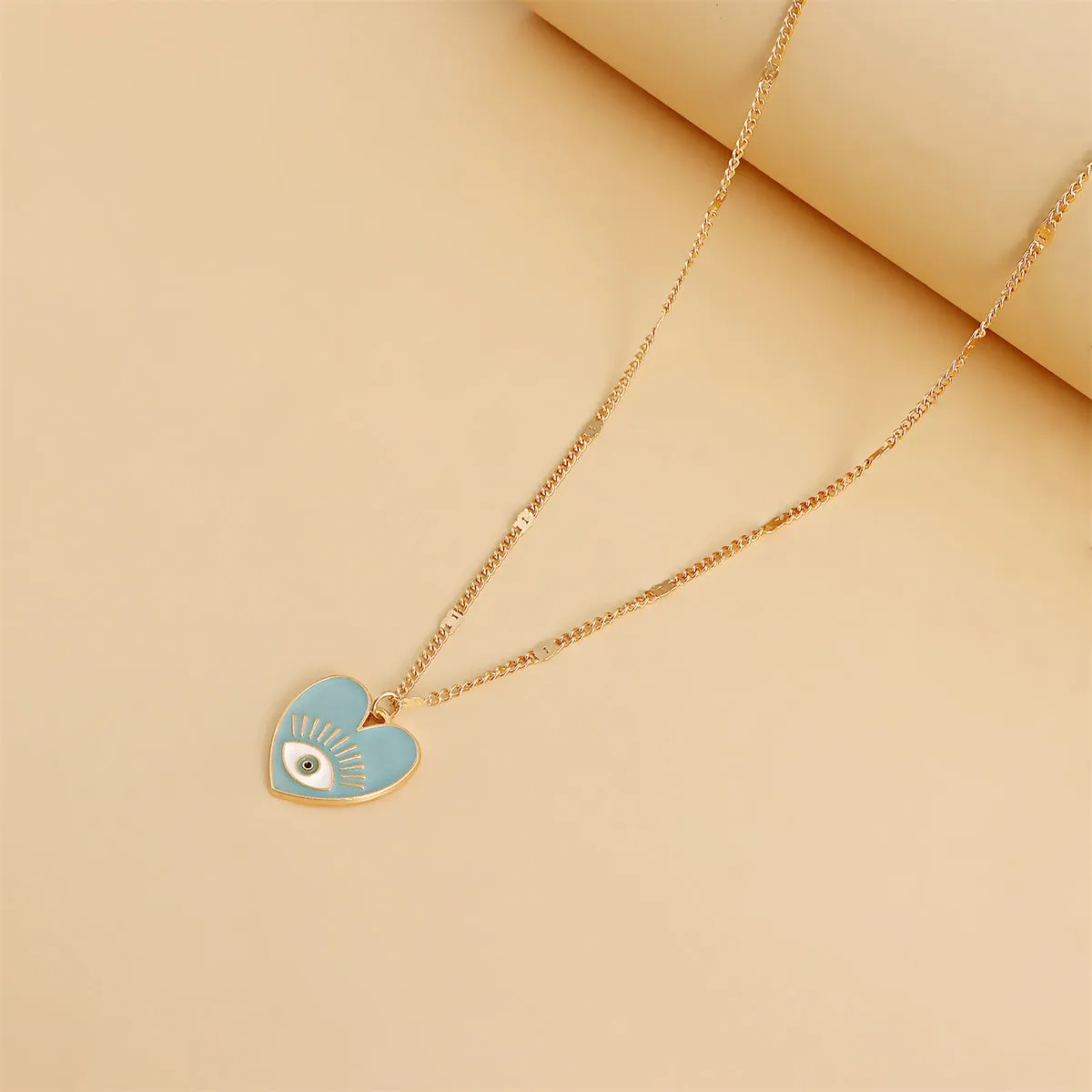 Aqua & Cubic Zirconia Heart Sun Pendant Necklace Set